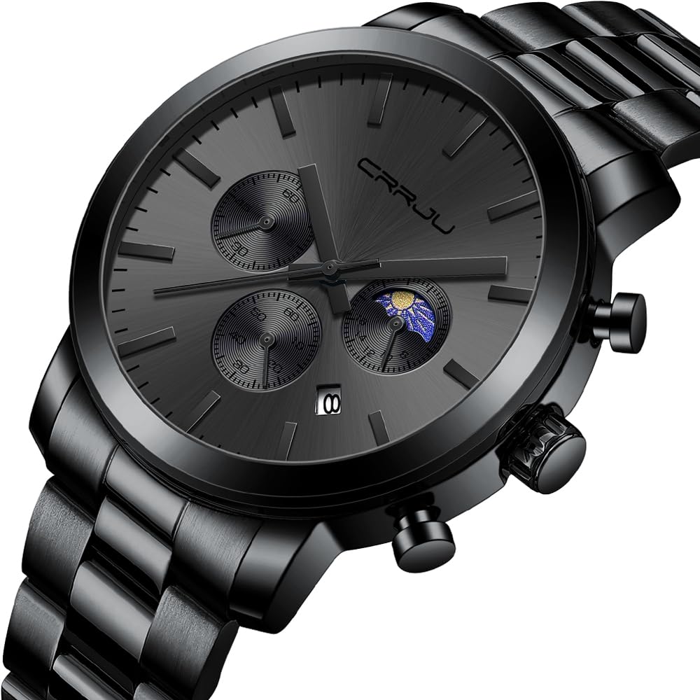 Foto 3 pulgar | Reloj Crrju The Moon para Hombre de Acero Inoxidable Impermeable - Venta Internacional
