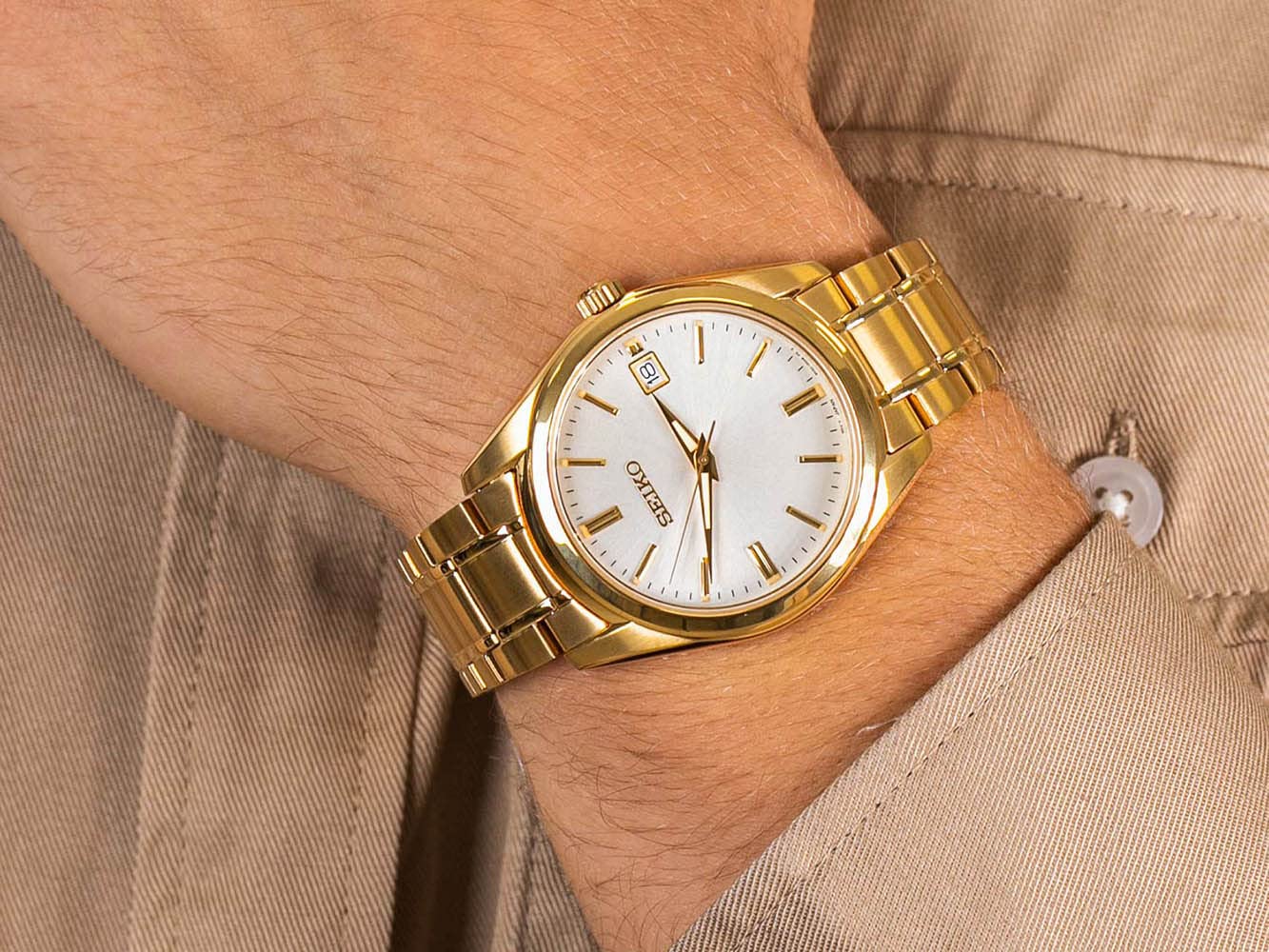 Foto 3 | Reloj Seiko Sur314 Essentials Para Hombre Con Esfera Blanca En Tono Dorado - Venta Internacional.