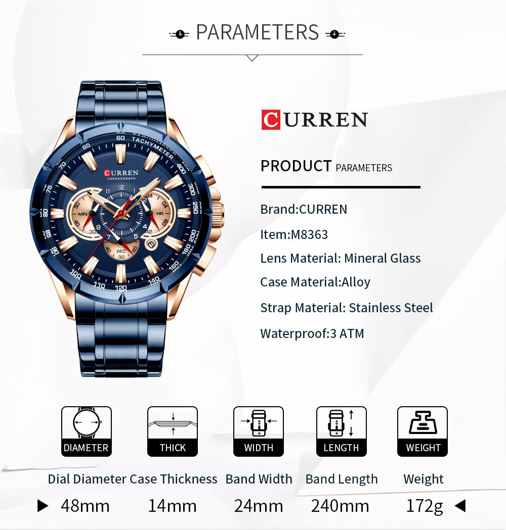 Foto 3 | Reloj Curren Curren 8363 Quartz De 6 Pines Para Hombre Con Calendario - Venta Internacional.