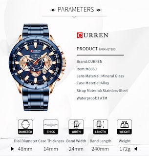 Foto 3 | Reloj Curren Curren 8363 Quartz De 6 Pines Para Hombre Con Calendario - Venta Internacional.