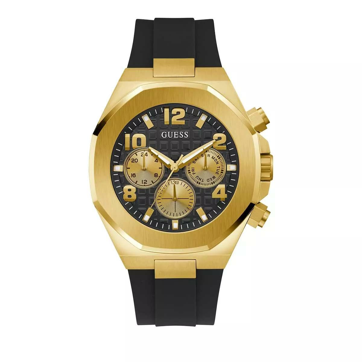 Foto 2 pulgar | Reloj Guess Para Hombre, 46 Mm, Correa Negra, Esfera Negra, Tono Dorado - Venta Internacional.