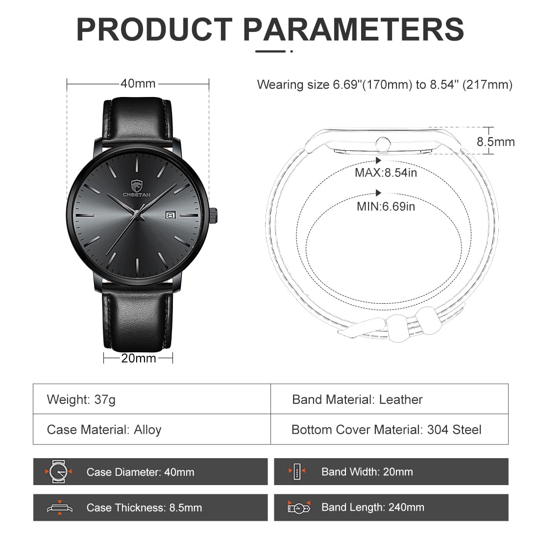 Foto 4 pulgar | Reloj Cheetah Minimalist Waterproof Quartz Para Hombre Negro - Venta Internacional.