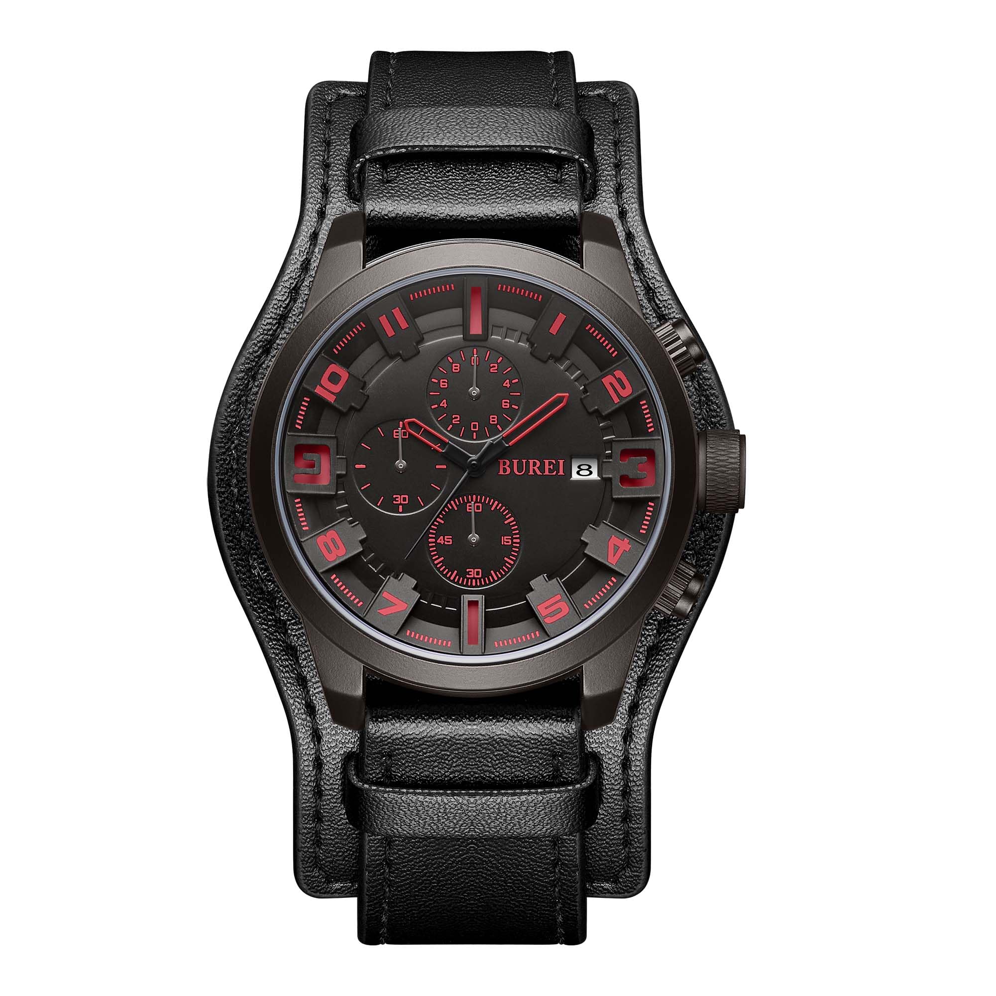 Reloj Burei Sports Chronograph Para Hombre Con Correa De Piel Negra - Venta Internacional.