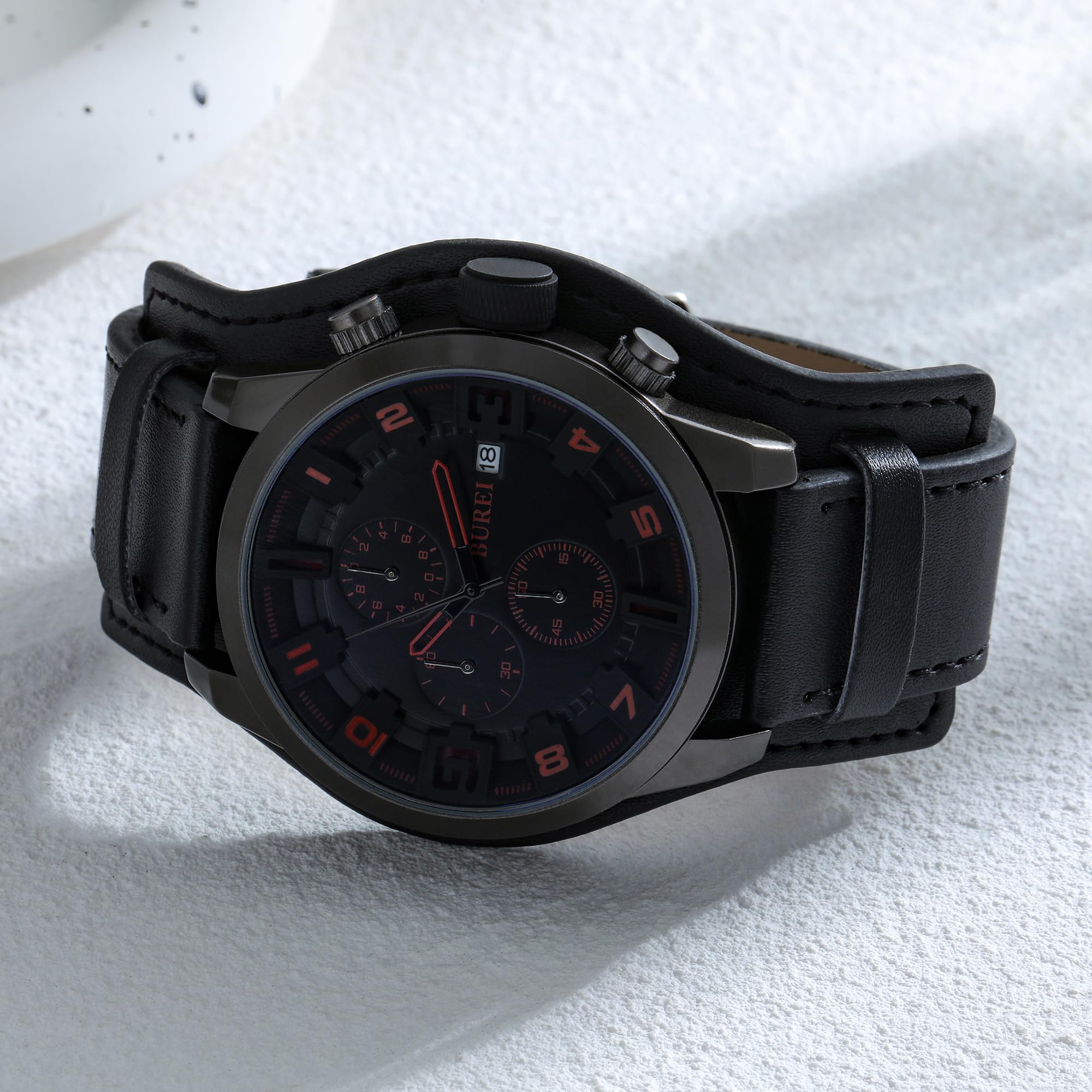Foto 4 pulgar | Reloj Burei Sports Chronograph Para Hombre Con Correa De Piel Negra - Venta Internacional.