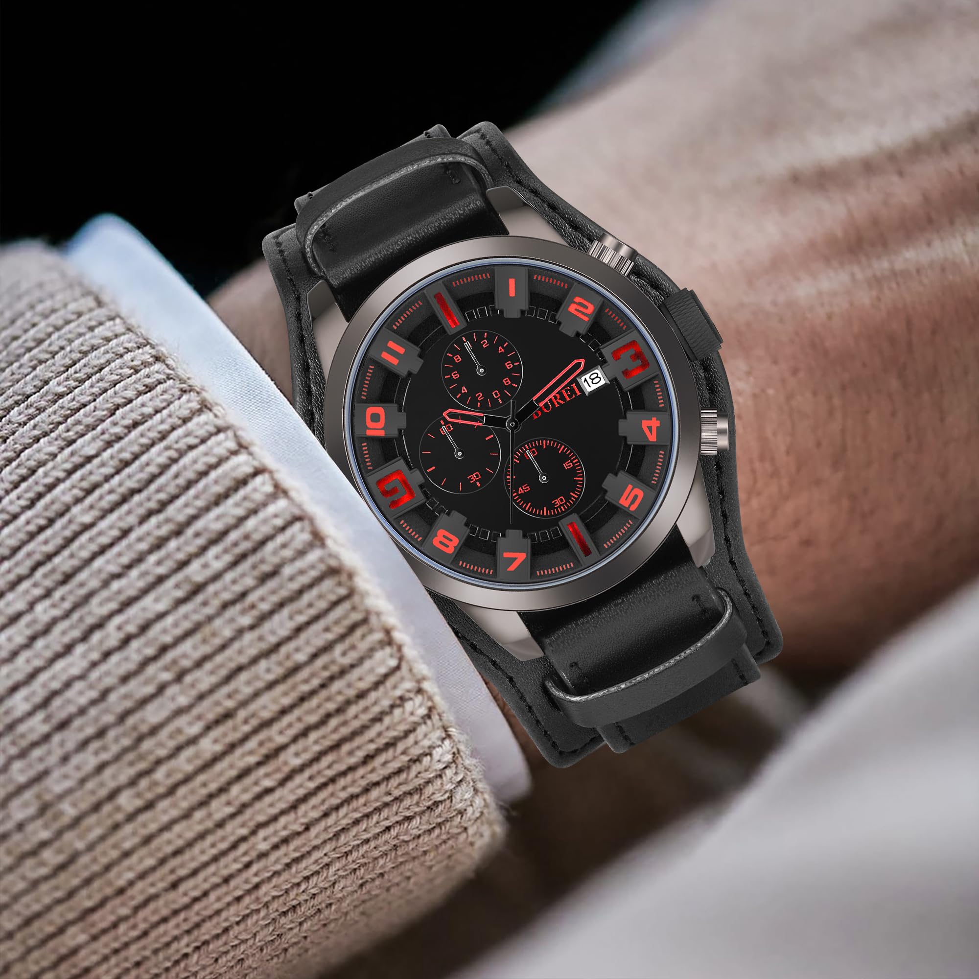Foto 8 pulgar | Reloj Burei Sports Chronograph Para Hombre Con Correa De Piel Negra - Venta Internacional.