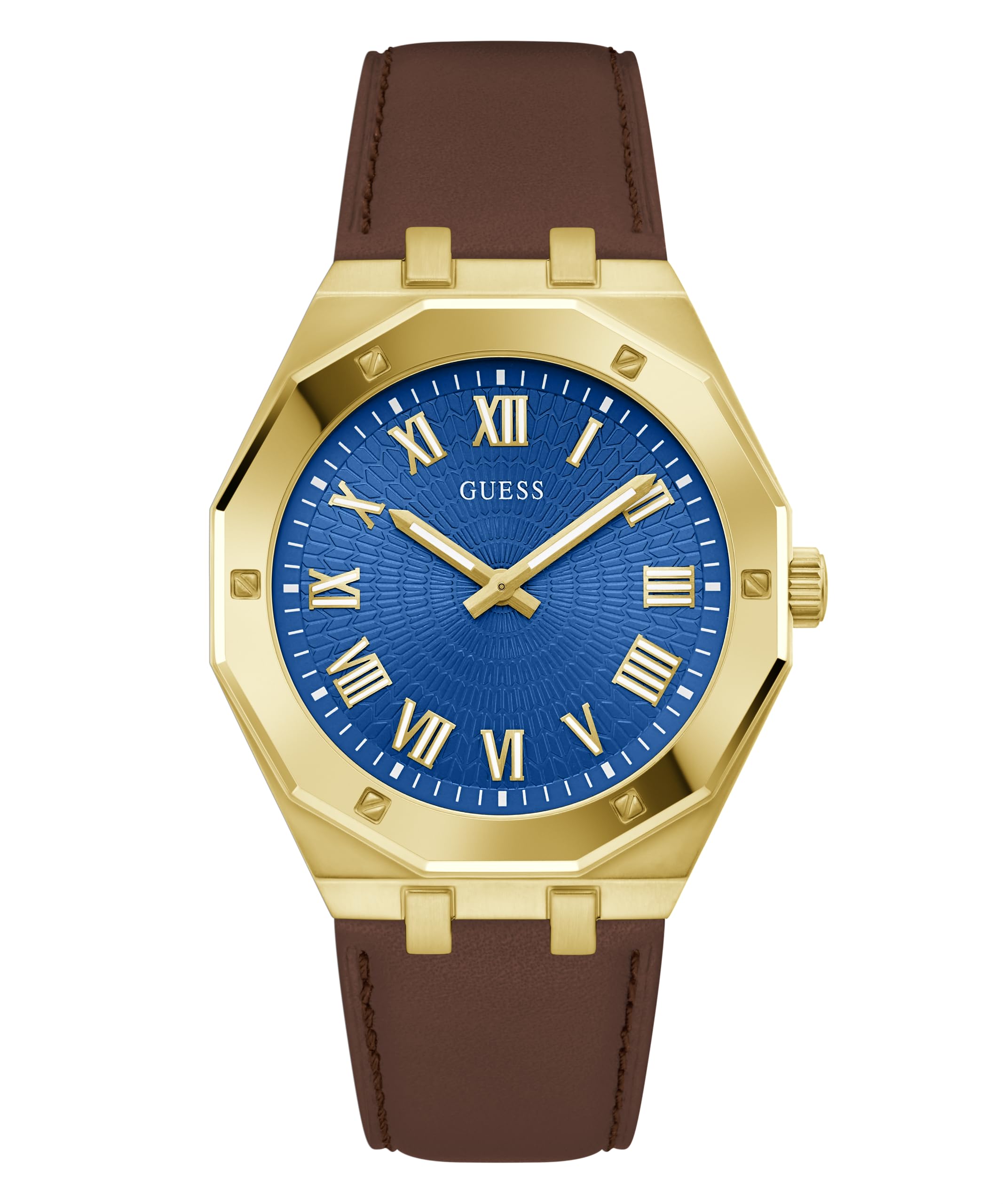 Foto 2 pulgar | Reloj Guess Para Hombre, Caja De 42 Mm, Esfera Azul Y Correa Marrón - Venta Internacional.