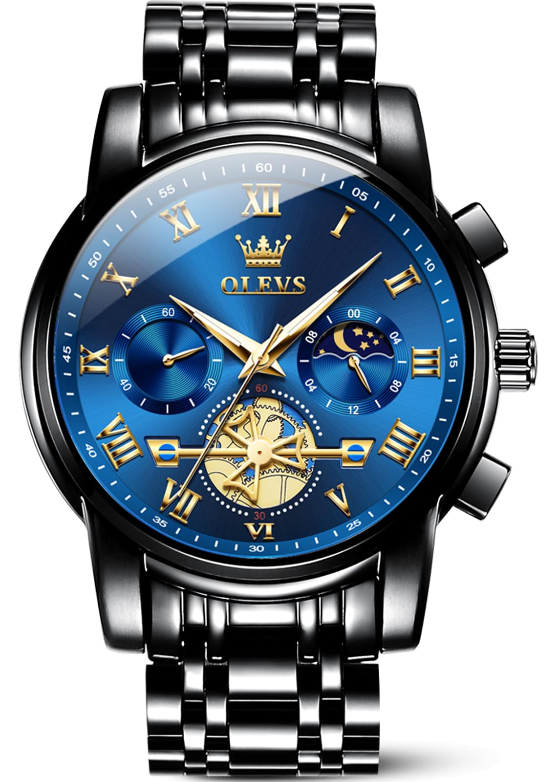 Foto 2 pulgar | Reloj Olevs Blue Moon Phase De Acero Inoxidable Para Hombre - Venta Internacional.
