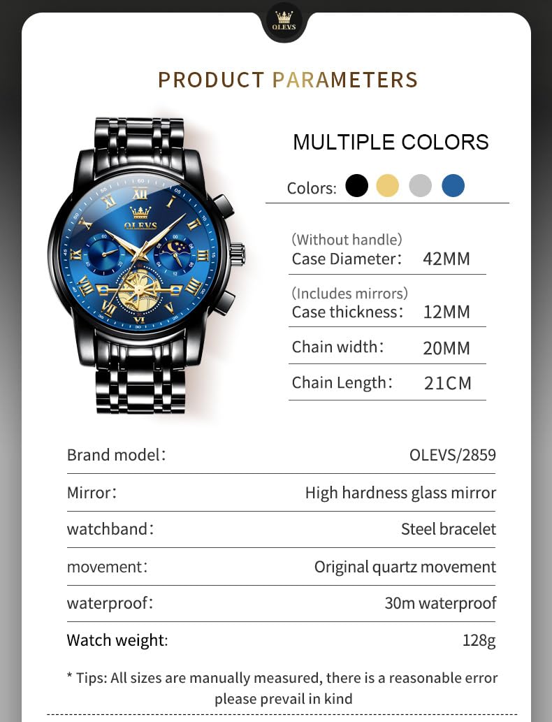 Foto 7 pulgar | Reloj Olevs Blue Moon Phase De Acero Inoxidable Para Hombre - Venta Internacional.