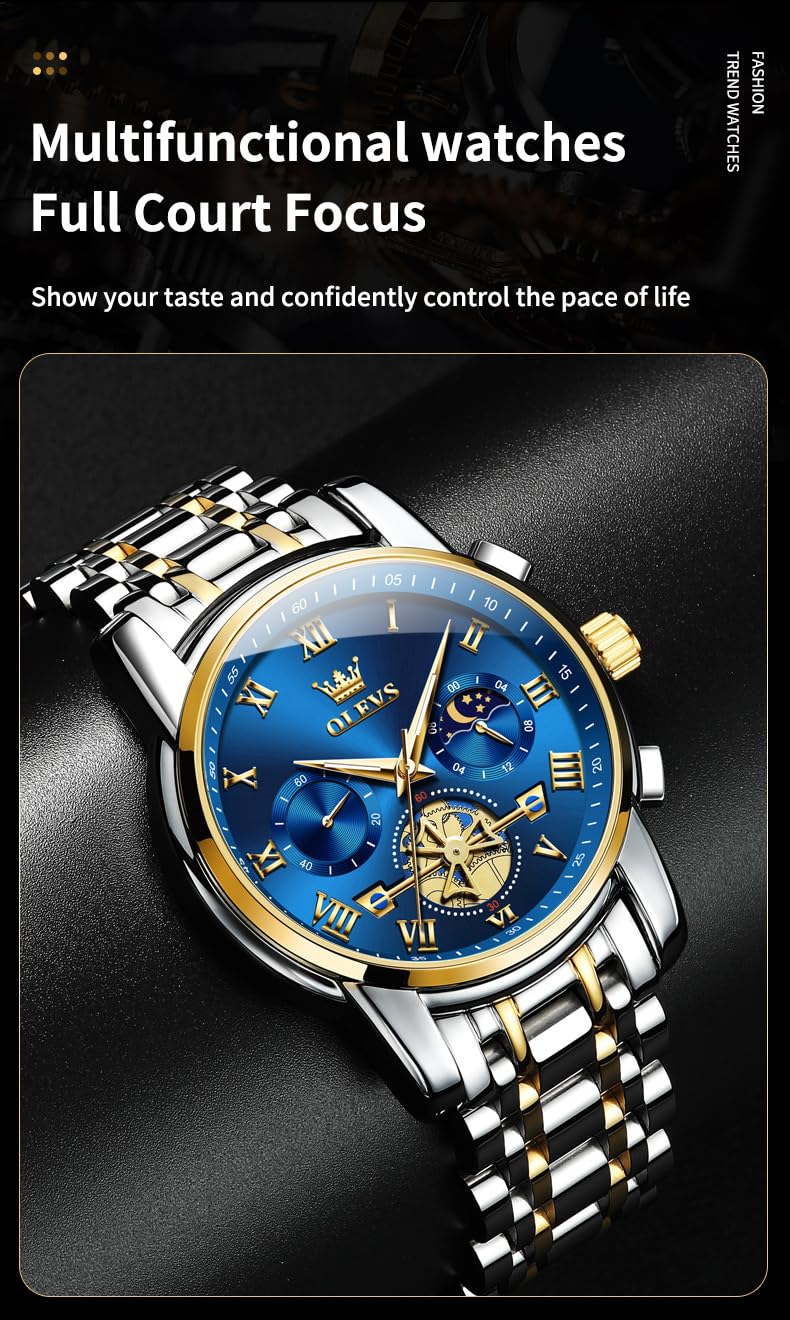 Foto 8 pulgar | Reloj Olevs Blue Moon Phase De Acero Inoxidable Para Hombre - Venta Internacional.