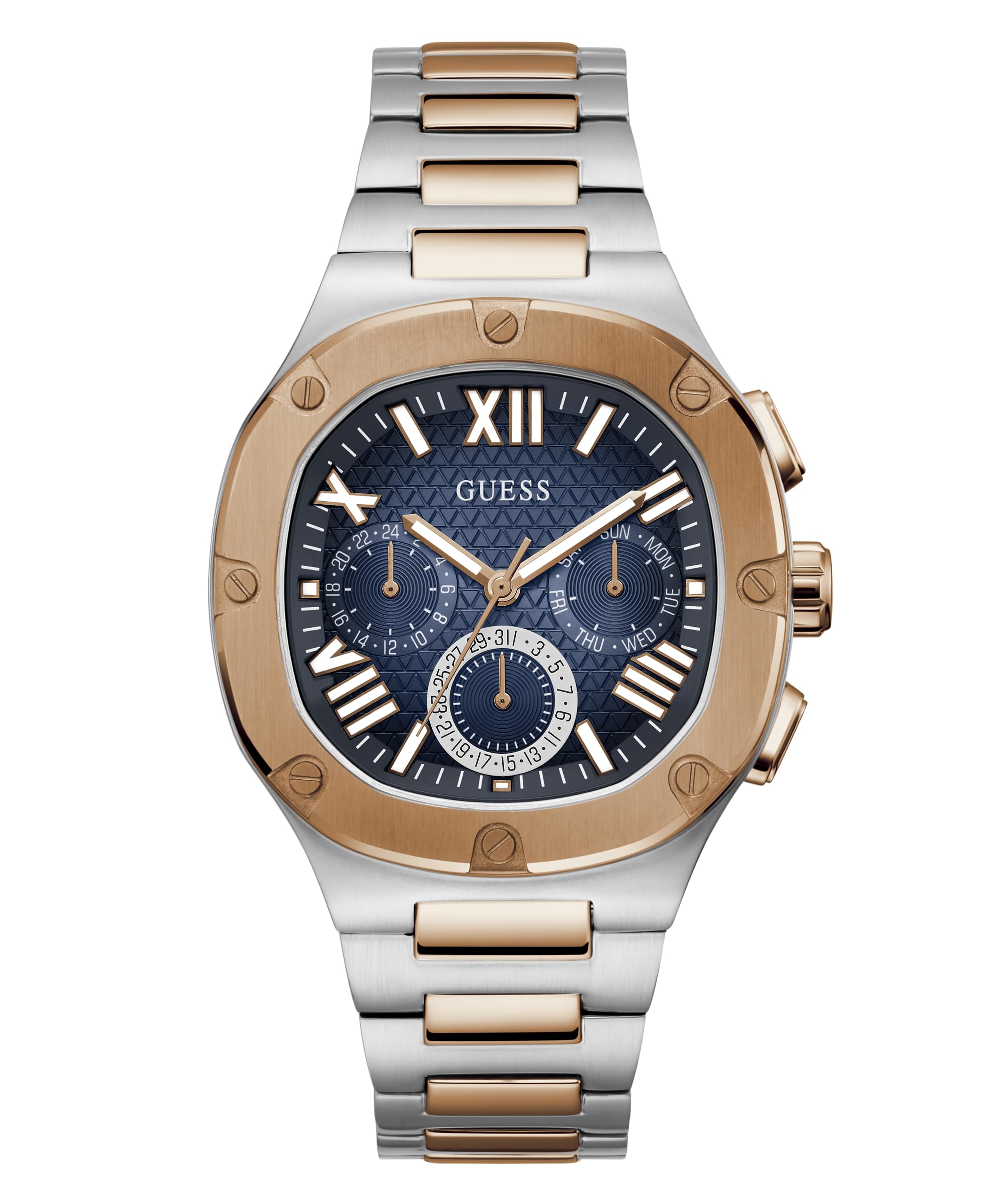 Foto 2 pulgar | Reloj Guess Para Hombre Con Correa Bicolor De 42 Mm Y Esfera Azul - Venta Internacional.