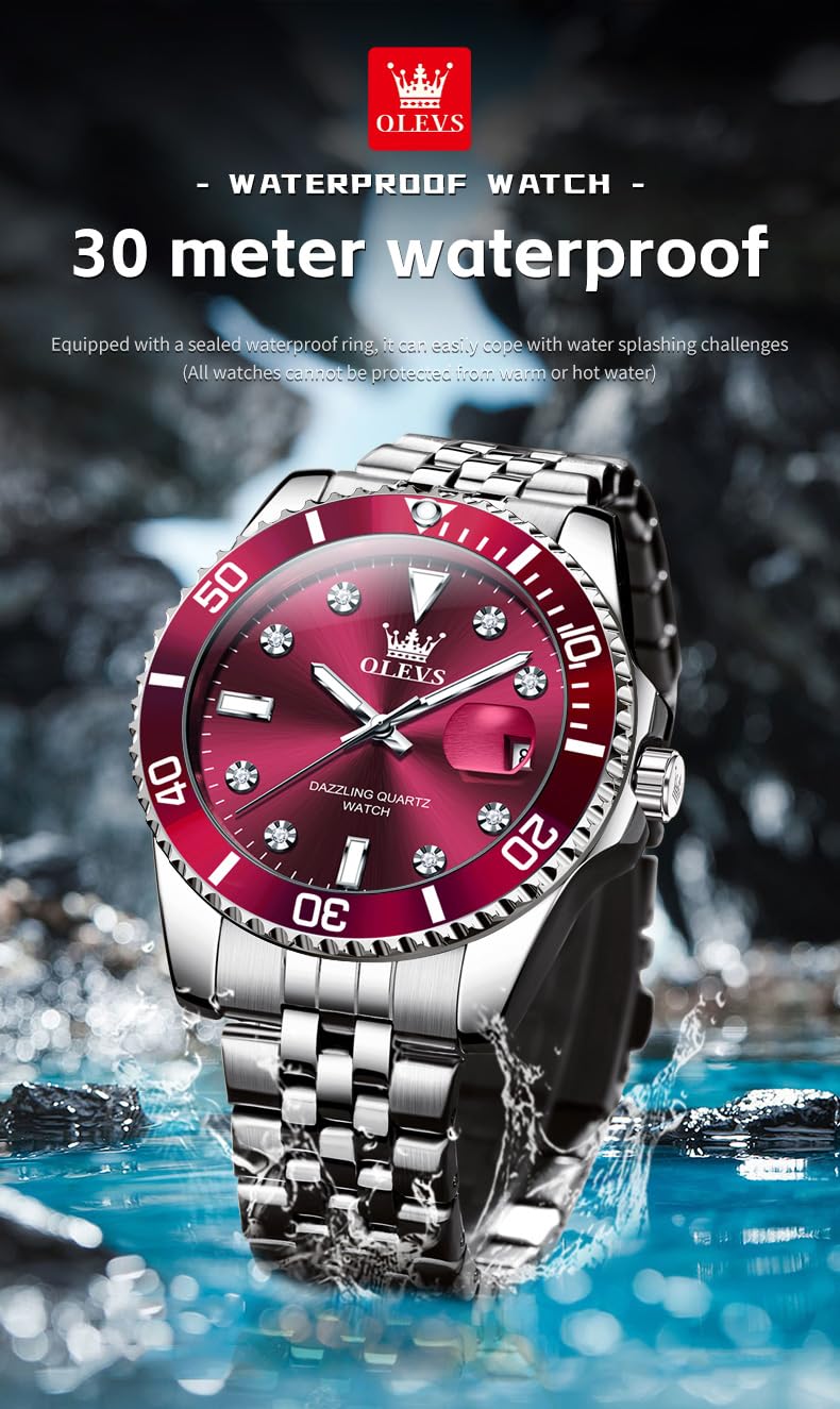 Foto 6 pulgar | Reloj Olevs Casual Para Hombre Con Esfera Grande Roja De Acero Inoxidable - Venta Internacional.