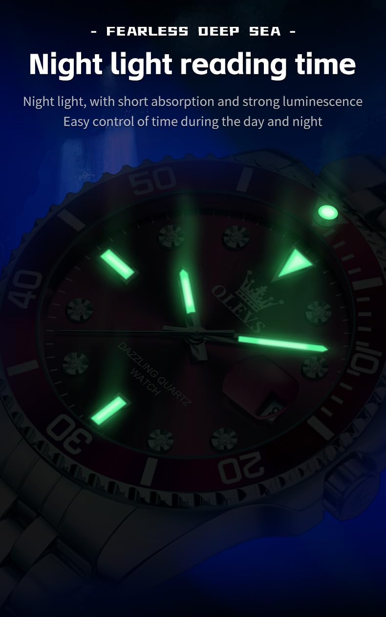 Foto 7 pulgar | Reloj Olevs Casual Para Hombre Con Esfera Grande Roja De Acero Inoxidable - Venta Internacional.