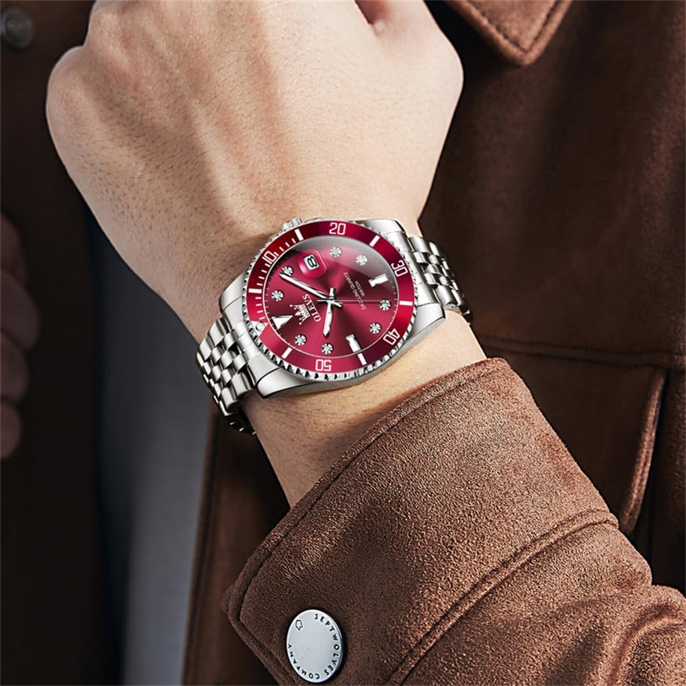 Foto 8 pulgar | Reloj Olevs Casual Para Hombre Con Esfera Grande Roja De Acero Inoxidable - Venta Internacional.