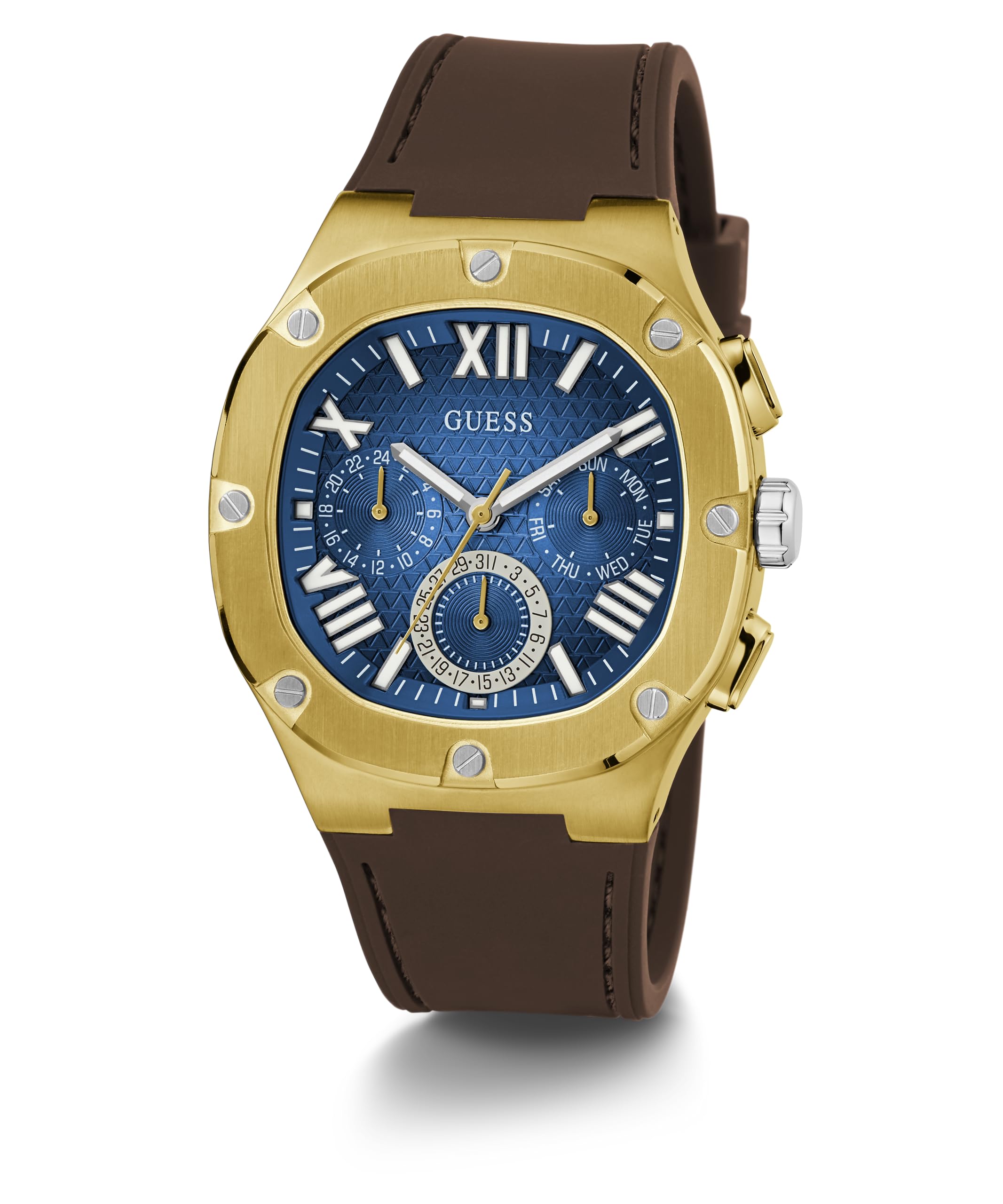Foto 3 pulgar | Reloj Guess Para Hombre, Caja De 42 Mm, Esfera Azul Y Correa Marrón - Venta Internacional.