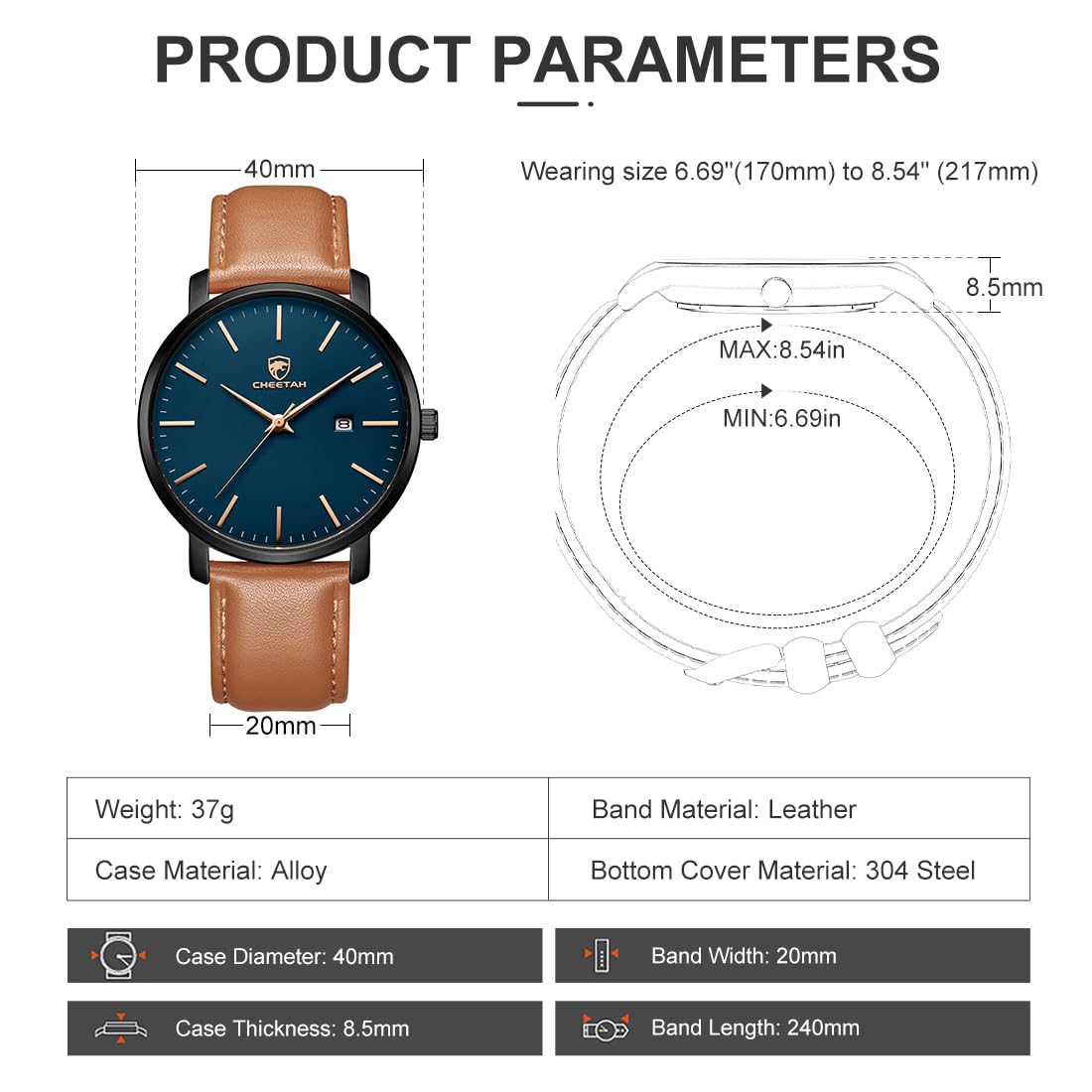 Foto 4 pulgar | Reloj Cheetah Minimalist Waterproof Quartz Para Hombre Negro - Venta Internacional.