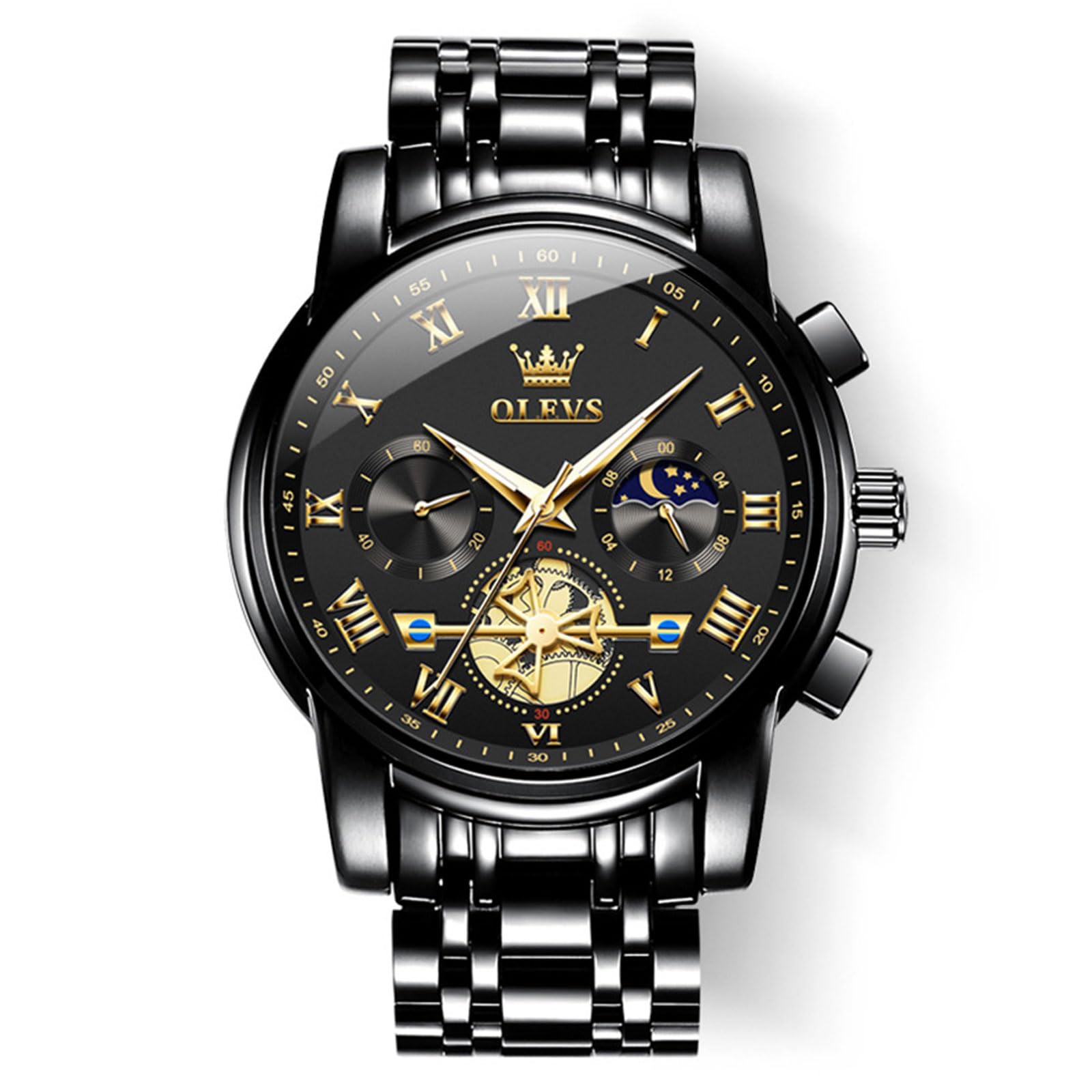 Foto 2 pulgar | Reloj Olevs Black Fashion Big Face Analógico De Cuarzo Para Hombre - Venta Internacional.