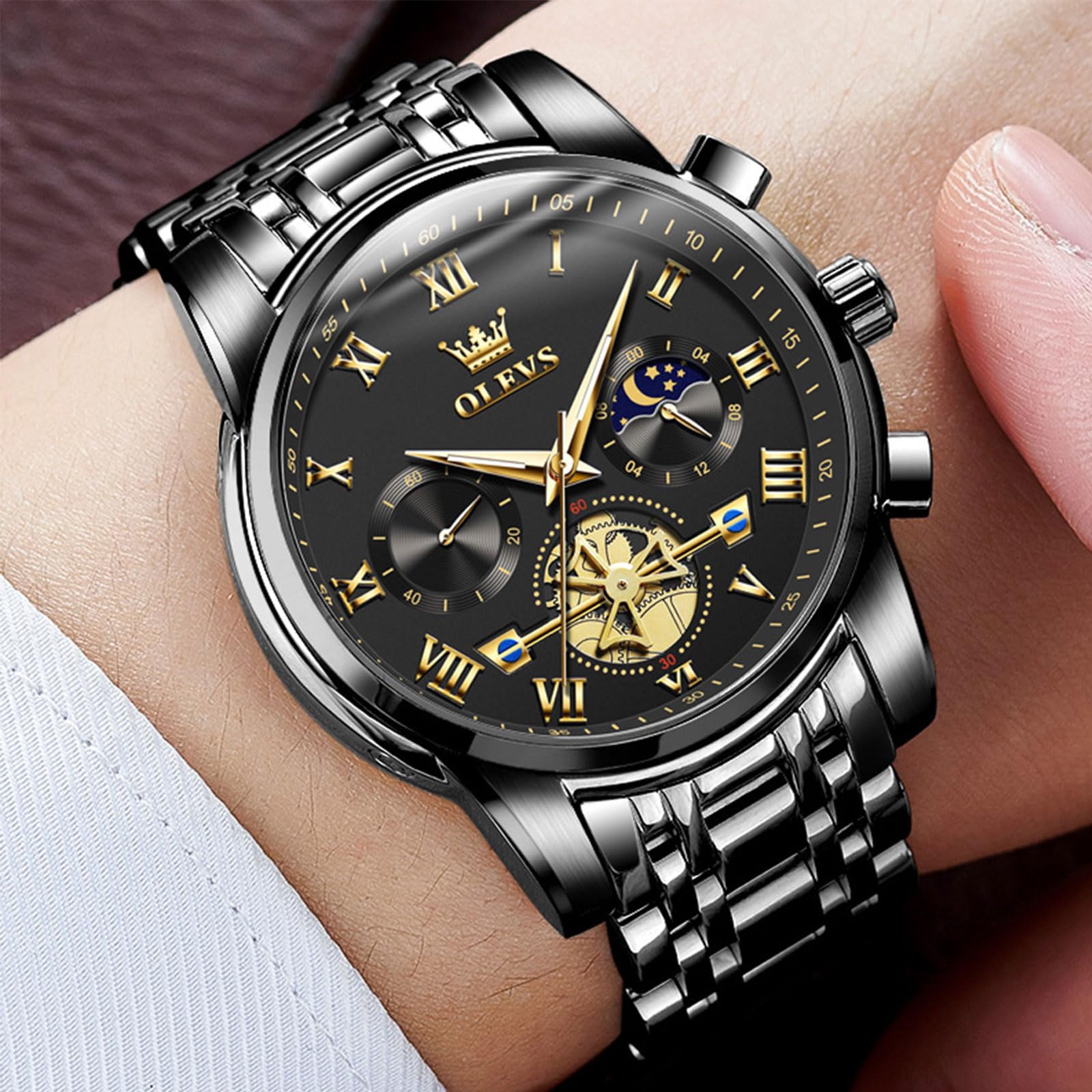 Foto 2 | Reloj Olevs Black Fashion Big Face Analógico De Cuarzo Para Hombre - Venta Internacional.