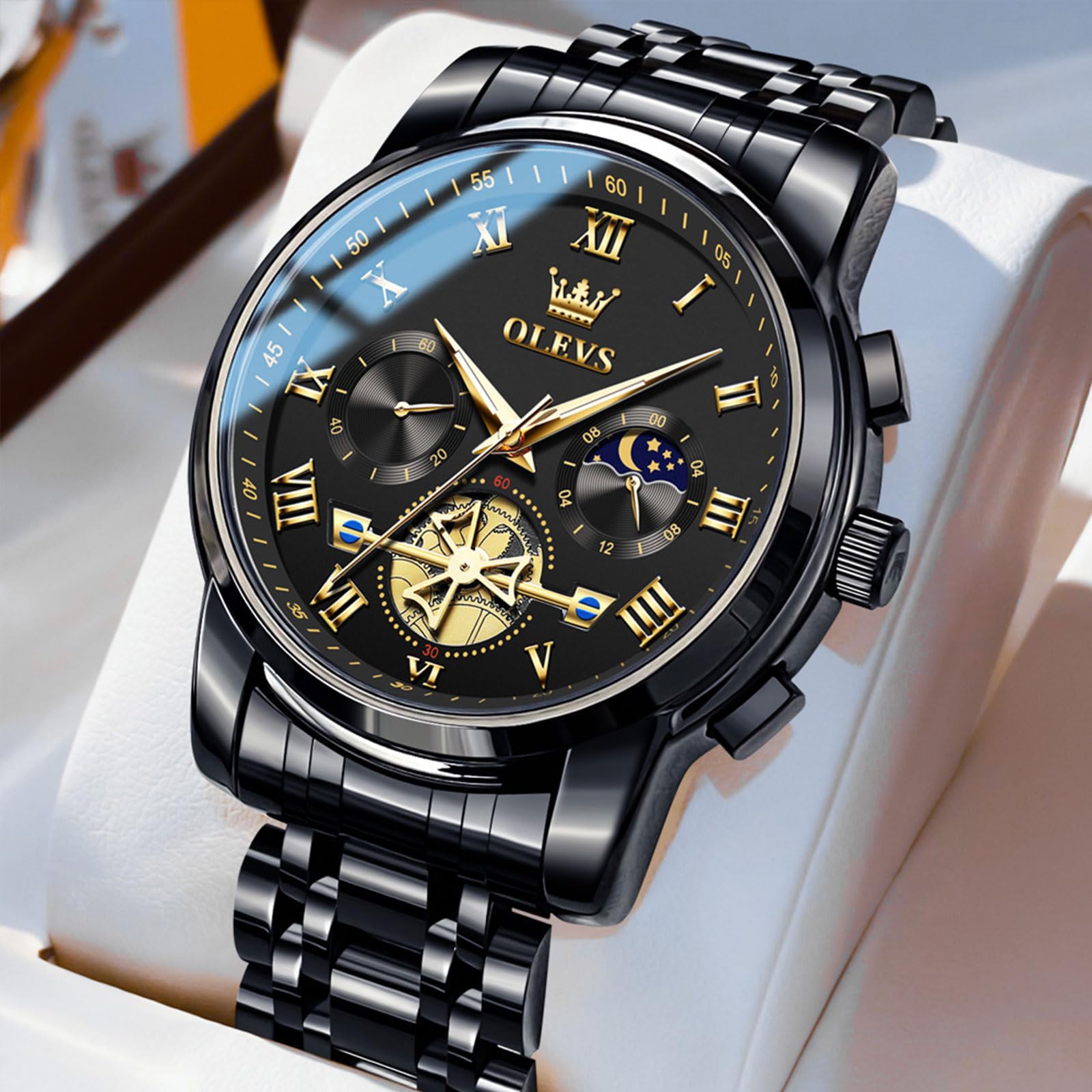 Foto 4 pulgar | Reloj Olevs Black Fashion Big Face Analógico De Cuarzo Para Hombre - Venta Internacional.