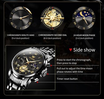 Foto 4 | Reloj Olevs Black Fashion Big Face Analógico De Cuarzo Para Hombre - Venta Internacional.