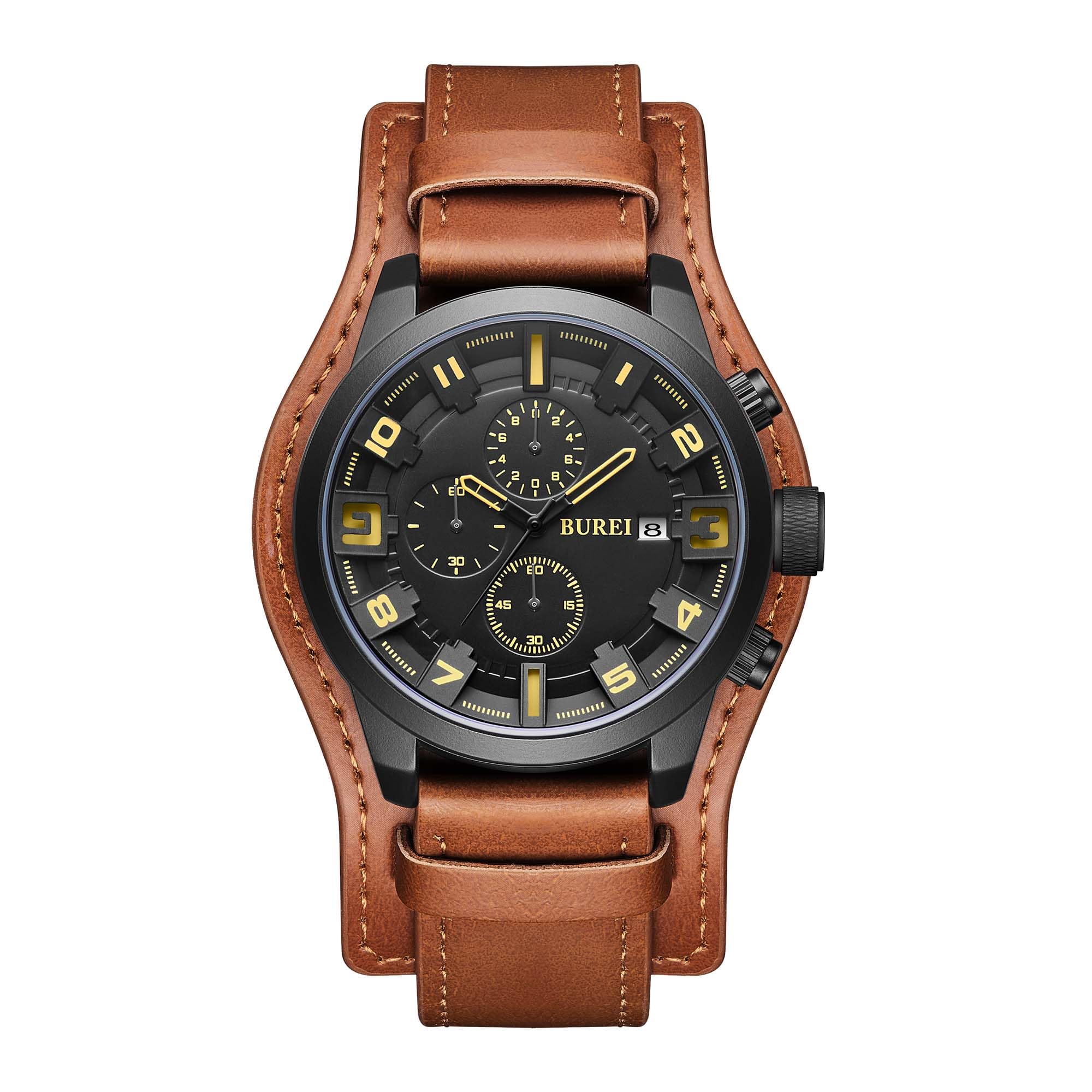 Reloj Burei Sports Chronograph Para Hombre Con Correa De Piel Marrón - Venta Internacional.