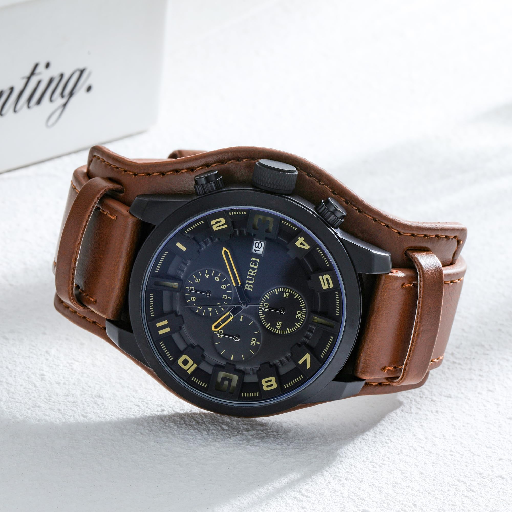 Foto 3 pulgar | Reloj Burei Sports Chronograph Para Hombre Con Correa De Piel Marrón - Venta Internacional.