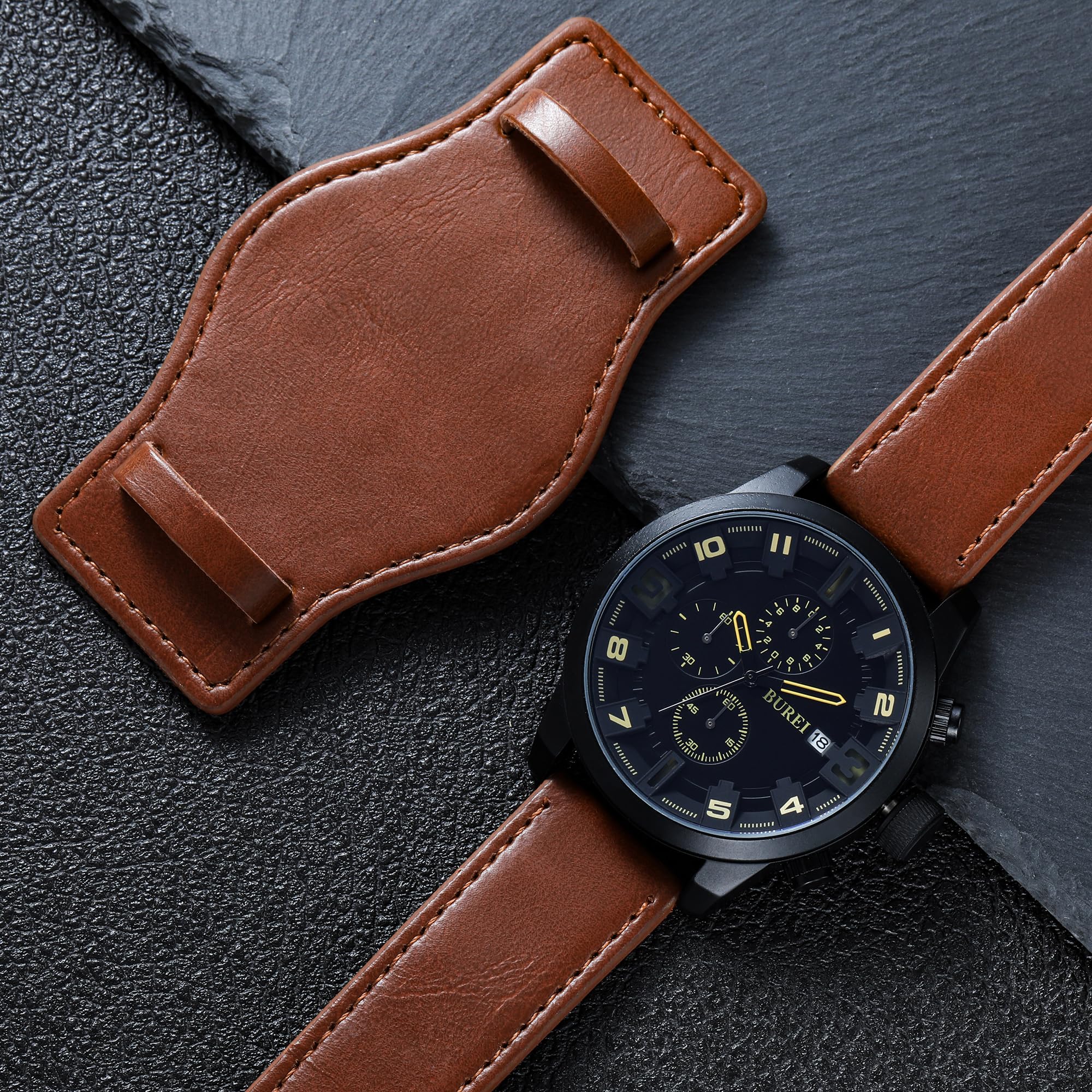 Foto 5 pulgar | Reloj Burei Sports Chronograph Para Hombre Con Correa De Piel Marrón - Venta Internacional.