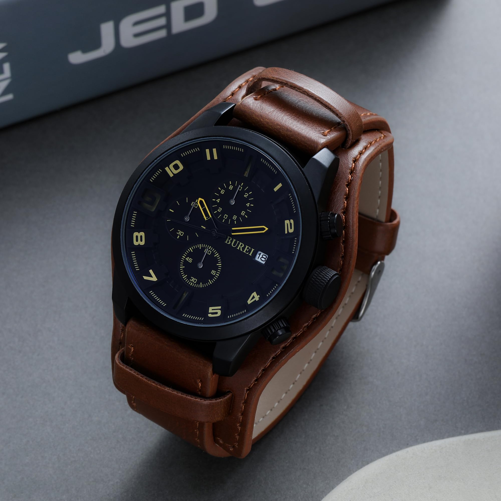 Foto 6 pulgar | Reloj Burei Sports Chronograph Para Hombre Con Correa De Piel Marrón - Venta Internacional.