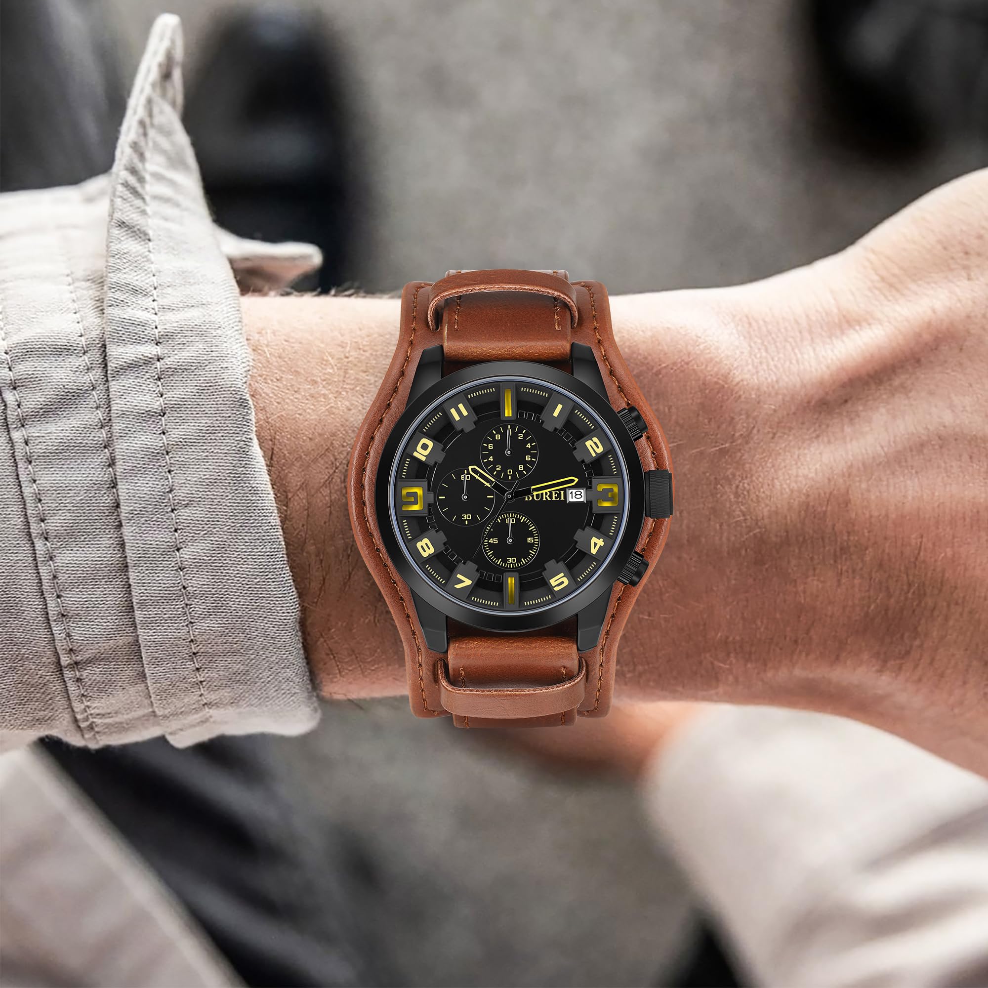 Foto 7 pulgar | Reloj Burei Sports Chronograph Para Hombre Con Correa De Piel Marrón - Venta Internacional.
