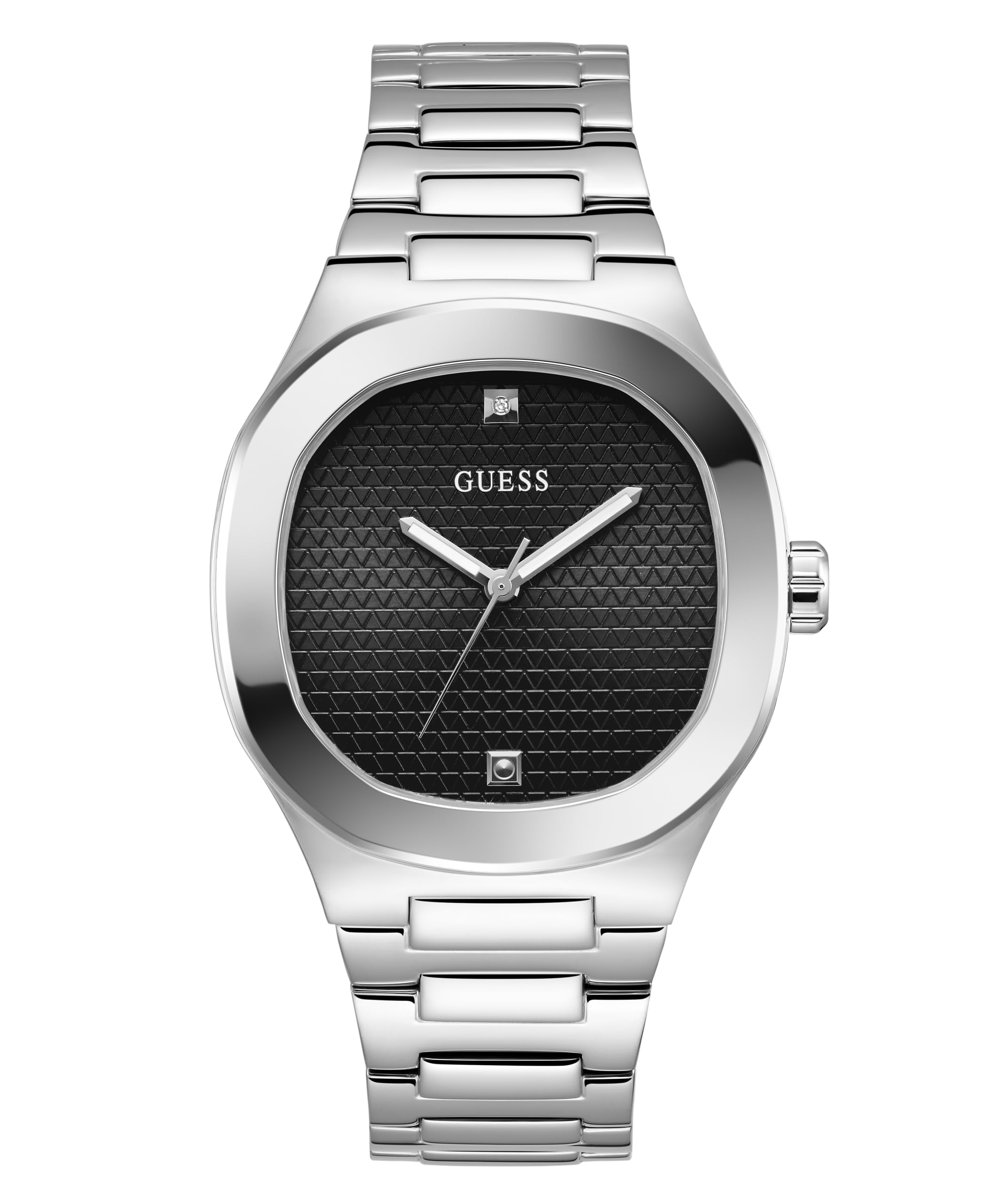 Reloj Guess Para Hombre, Caja De 42 Mm, Correa En Tono Plateado Y Esfera Negra - Venta Internacional.