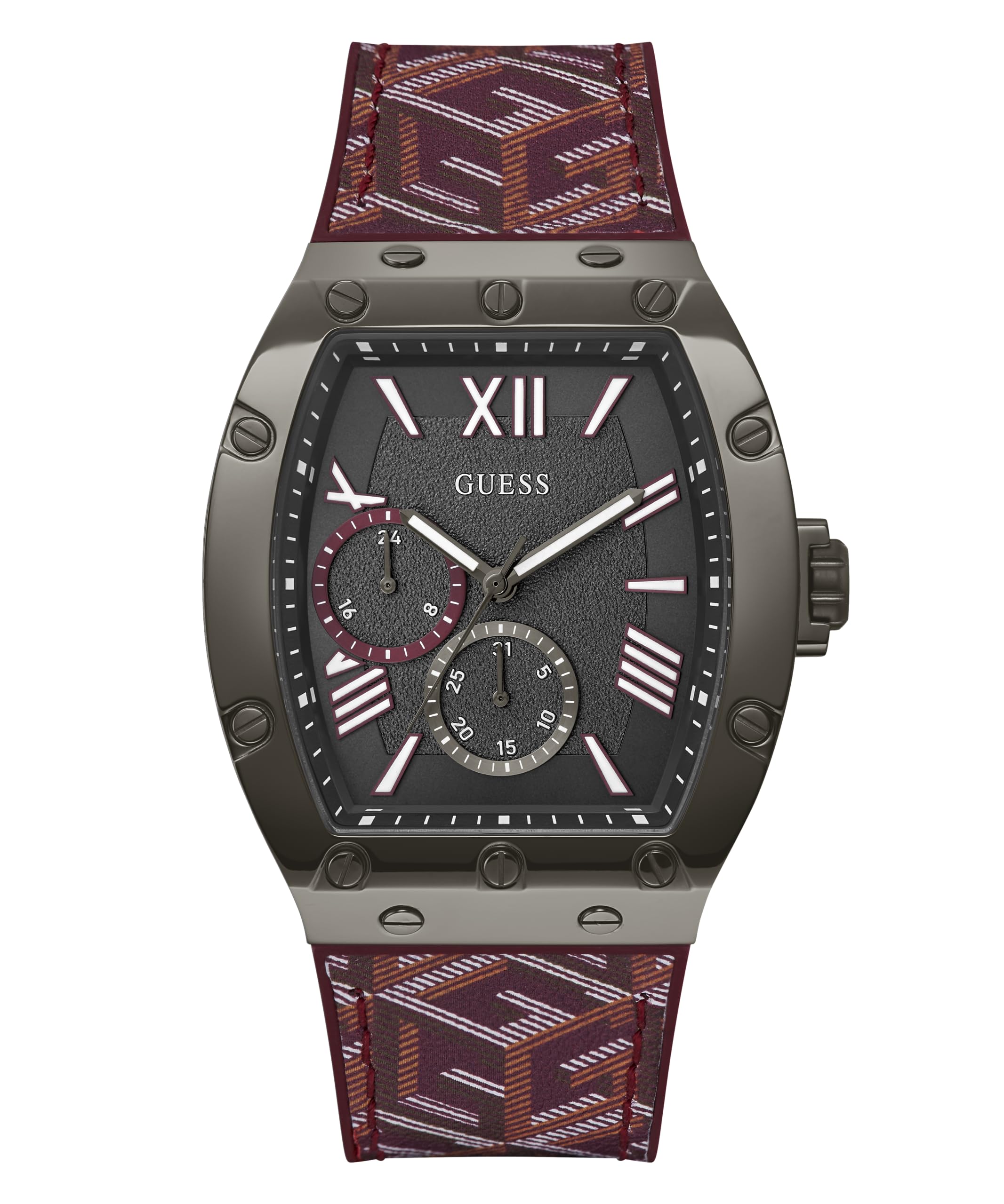 Foto 2 pulgar | Reloj Guess Para Hombre, 43 Mm, Caja Color Bronce, Correa Roja - Venta Internacional.