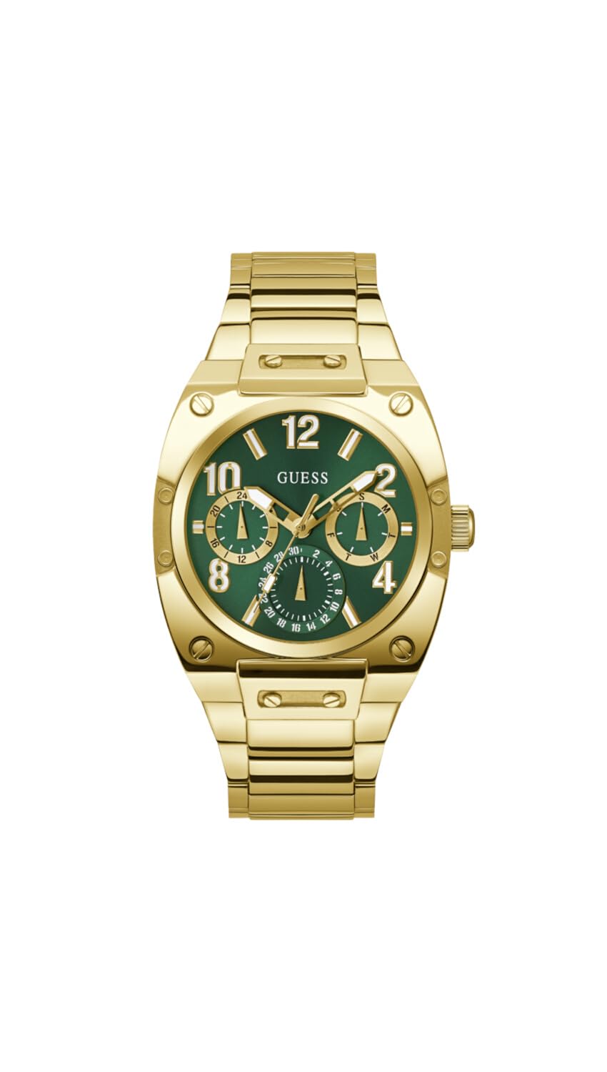 Reloj Guess Para Hombre, Pulsera En Tono Dorado, Esfera Verde, Caja De 43 Mm - Venta Internacional.