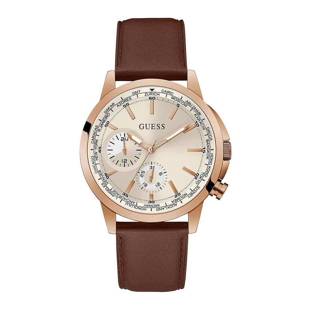 Reloj Guess Para Hombre Guess, Caja De 44 Mm, Esfera Blanca Y Correa Marrón - Venta Internacional.