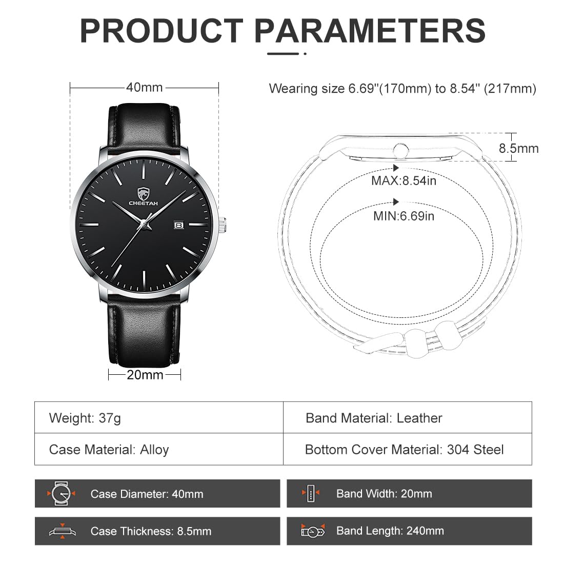 Foto 4 pulgar | Reloj Cheetah Minimalist Waterproof Quartz Para Hombre Negro - Venta Internacional.