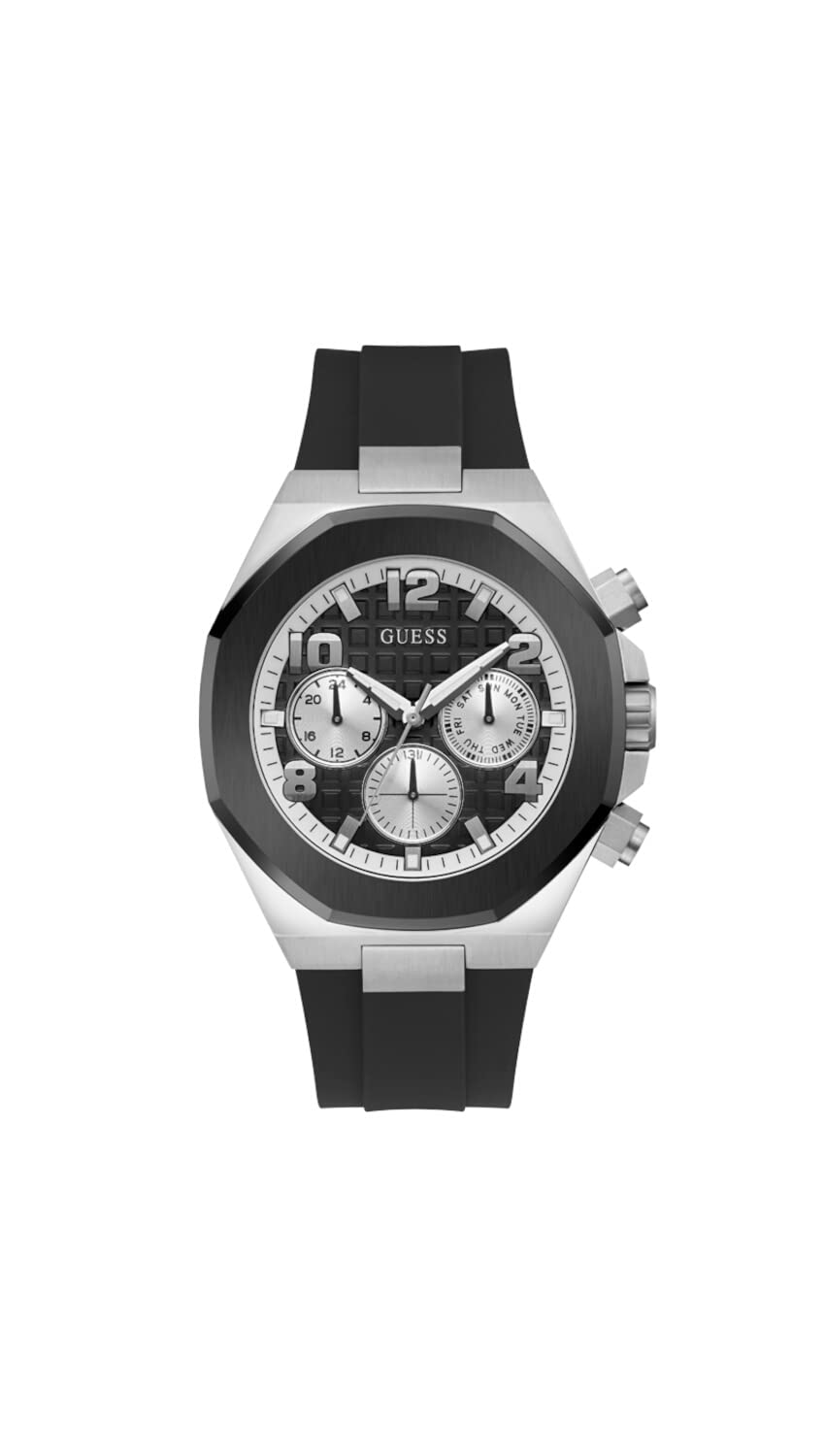 Reloj Guess Para Hombre, Correa Negra De 46 Mm, Esfera Negra, Carcasa Bicolor - Venta Internacional.