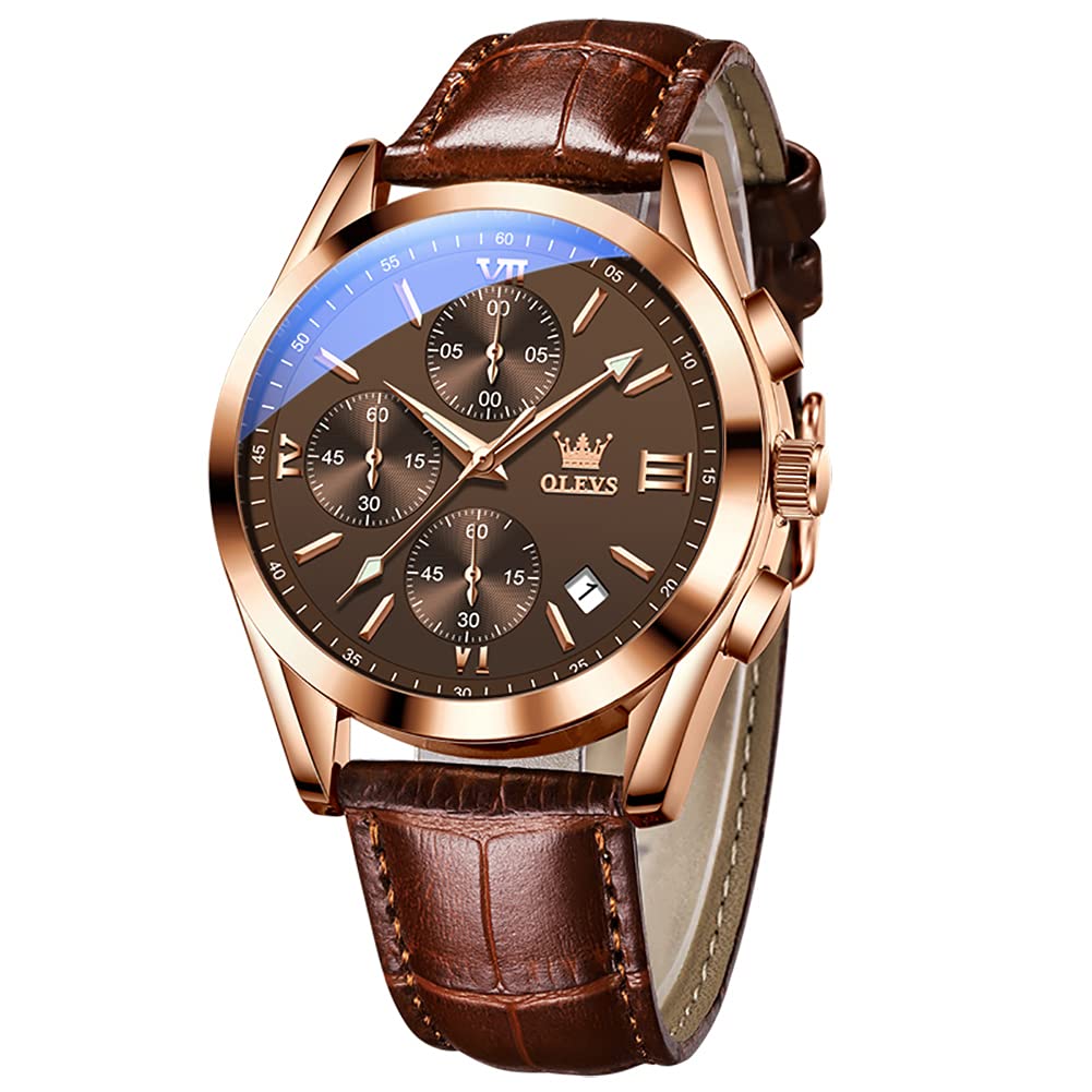 Foto 2 pulgar | Reloj Olevs De Cuero De Acero Inoxidable De Cuarzo Marrón Para Hombre - Venta Internacional.