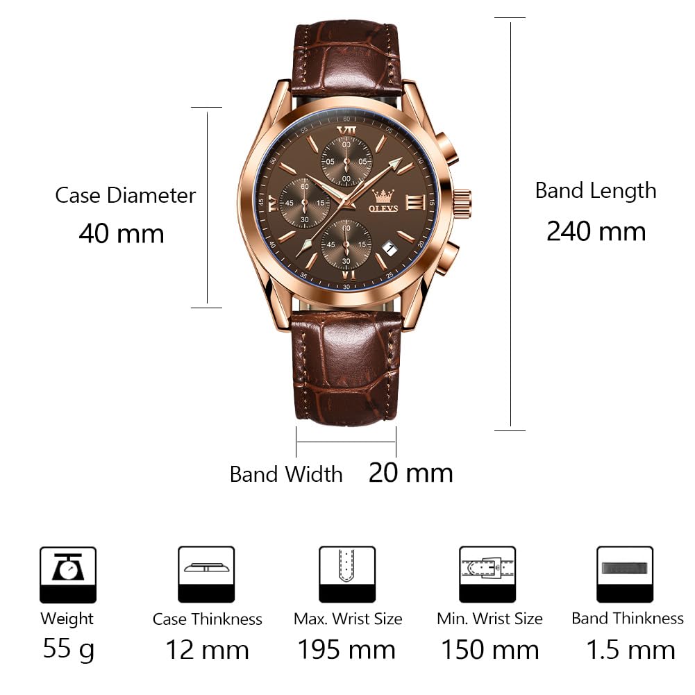 Foto 7 pulgar | Reloj Olevs De Cuero De Acero Inoxidable De Cuarzo Marrón Para Hombre - Venta Internacional.