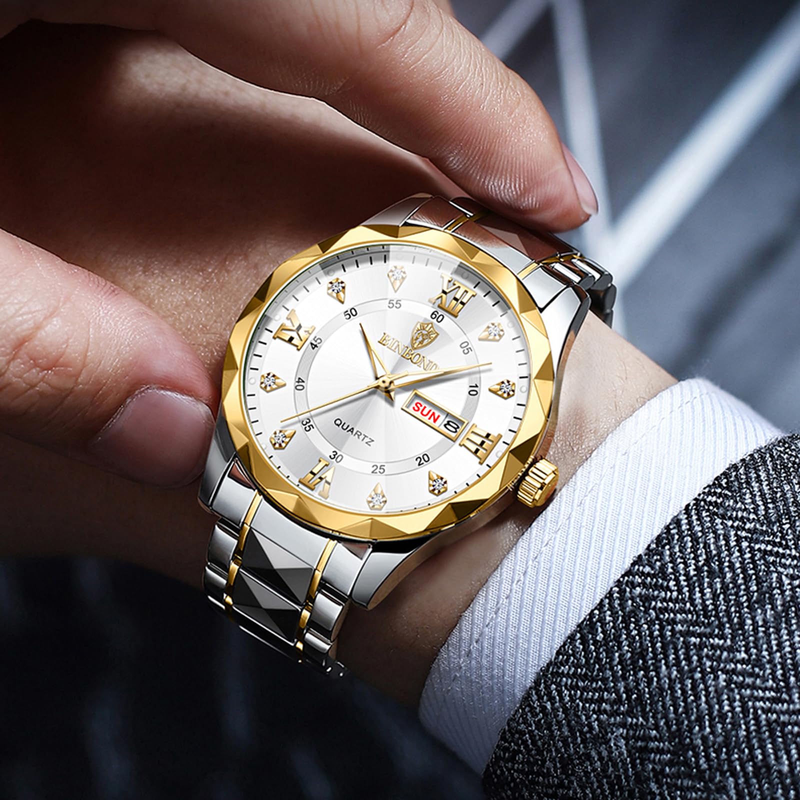 Foto 5 pulgar | Vestido De Negocios Con Diamantes Para Hombre Watch Yunanwa, De Acero Inoxidable - Venta Internacional.