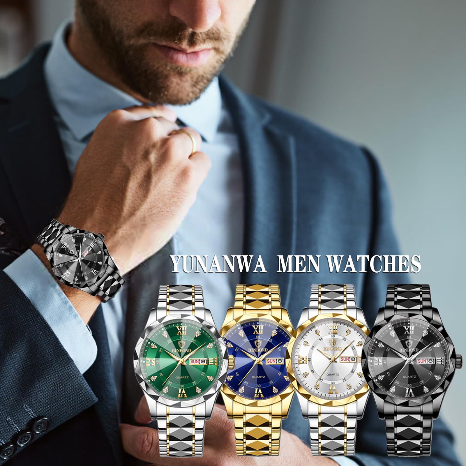 Foto 6 pulgar | Vestido De Negocios Con Diamantes Para Hombre Watch Yunanwa, De Acero Inoxidable - Venta Internacional.