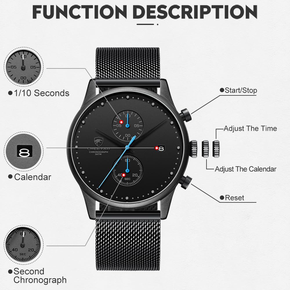 Foto 3 | Reloj Cheetah Cronógrafo Analógico De Cuarzo Resistente Al Agua Para Hombre - Venta Internacional.