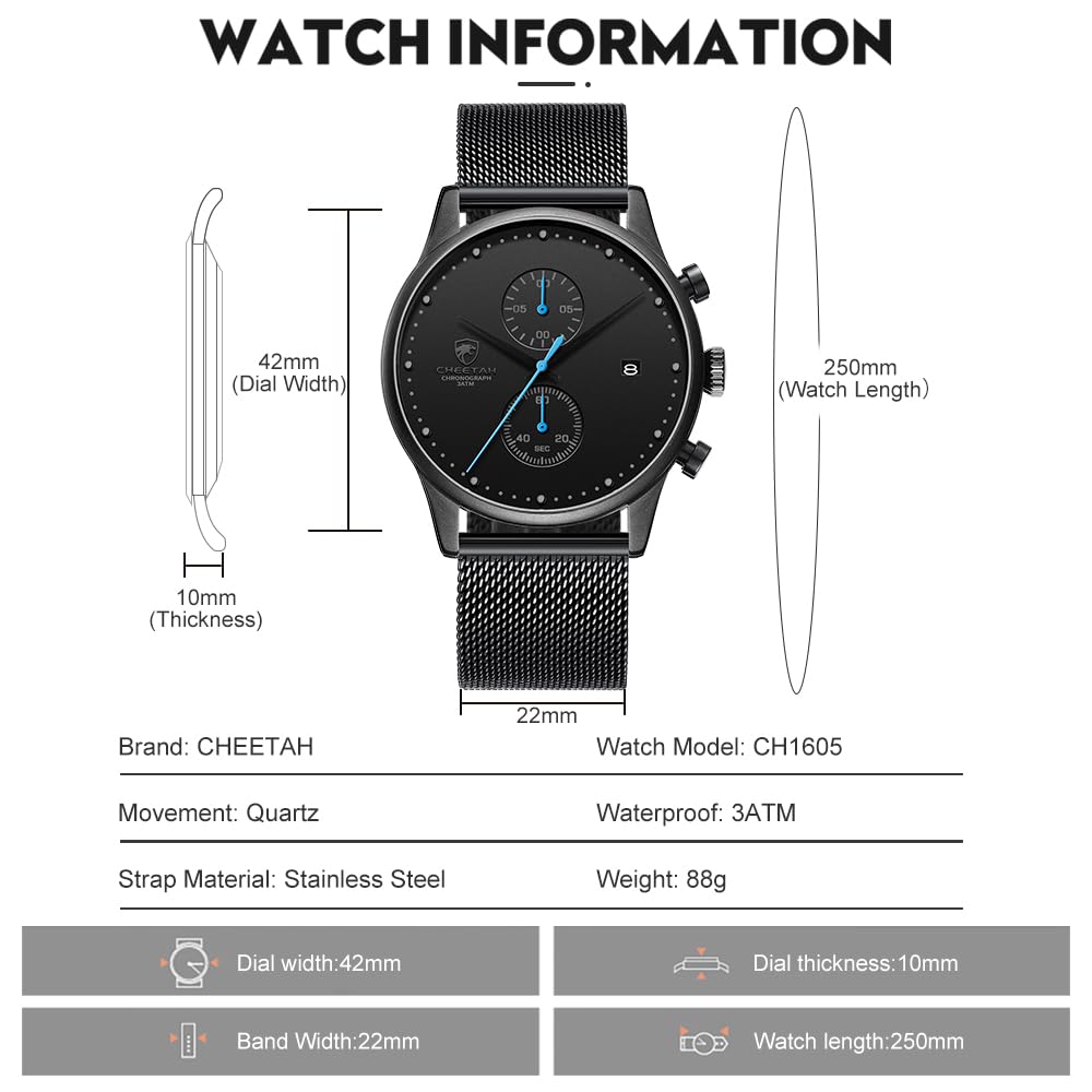 Foto 5 | Reloj Cheetah Cronógrafo Analógico De Cuarzo Resistente Al Agua Para Hombre - Venta Internacional.