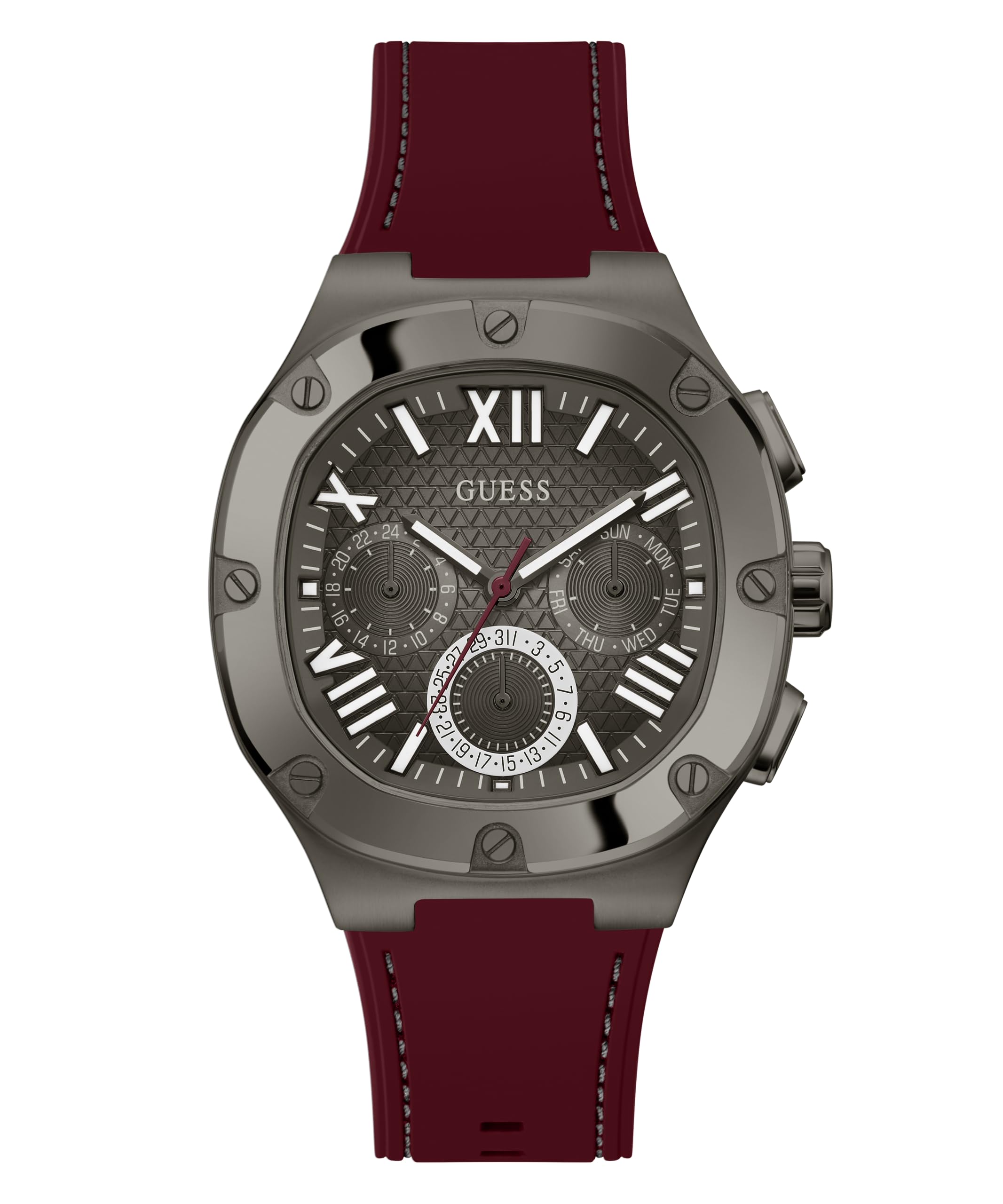 Reloj Guess Para Hombre Con Caja De 42 Mm Y Esfera Color Bronce Con Correa De Silicona Roja - Venta Internacional.