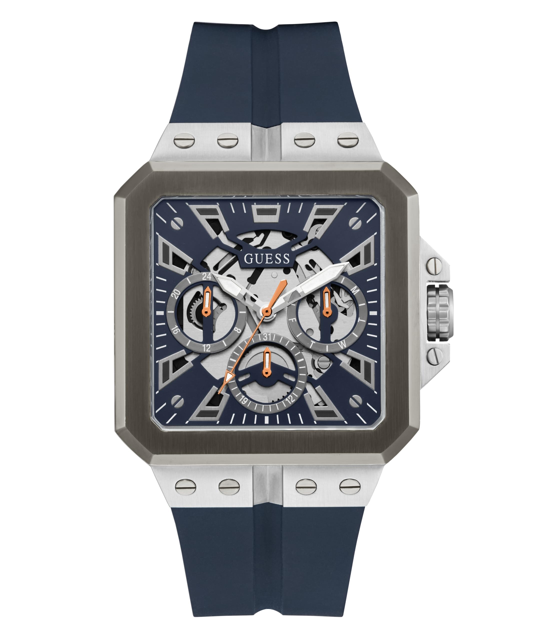 Reloj Guess Para Hombre Con Funda De 42 Mm Y Correa De Silicona, Color Azul Marino, Multifunción - Venta Internacional.