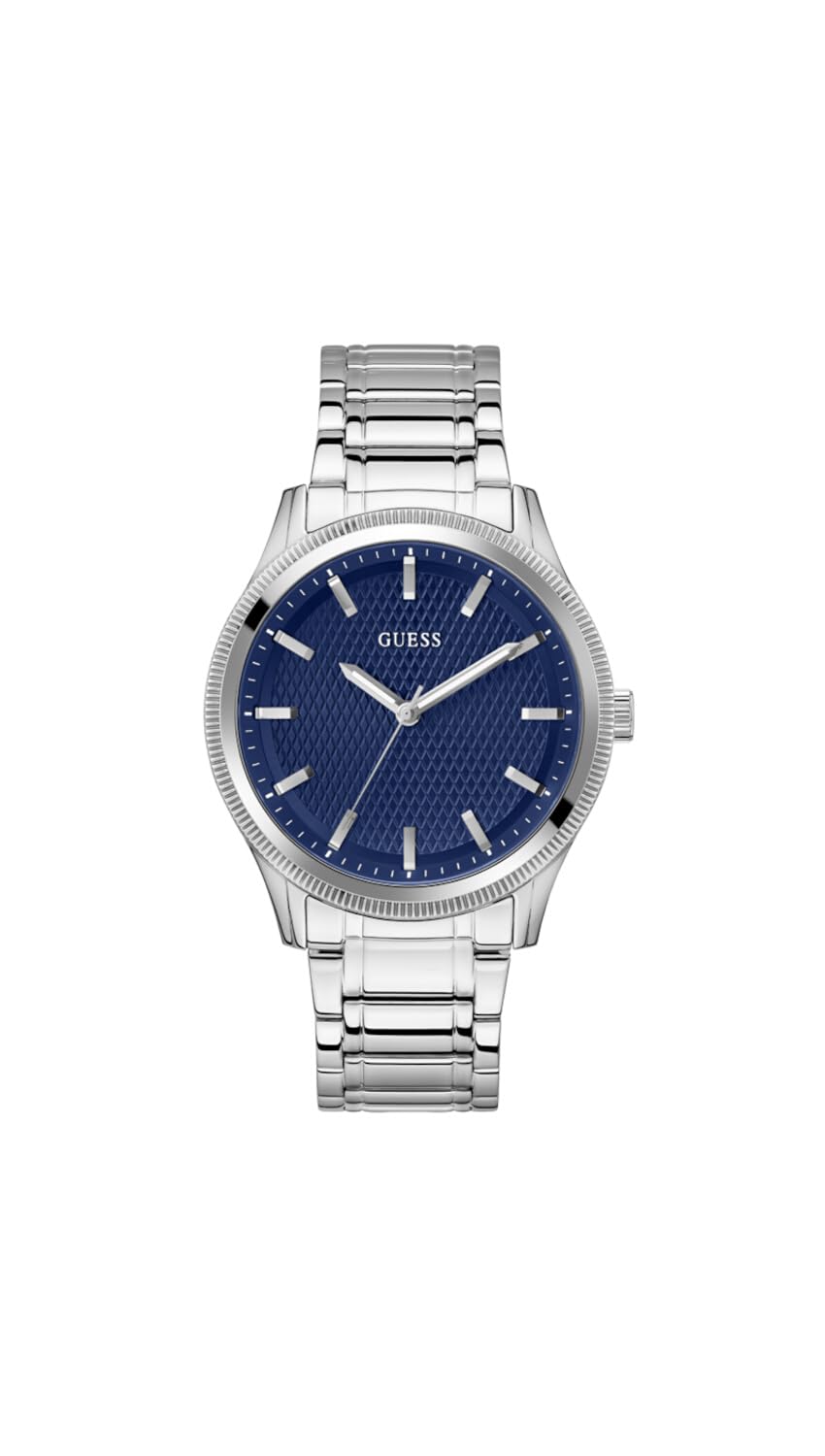 Reloj Guess Para Hombre En Tono Plateado Con Esfera Azul, Caja De 44 Mm Y Pulsera De 20 Cm - Venta Internacional.