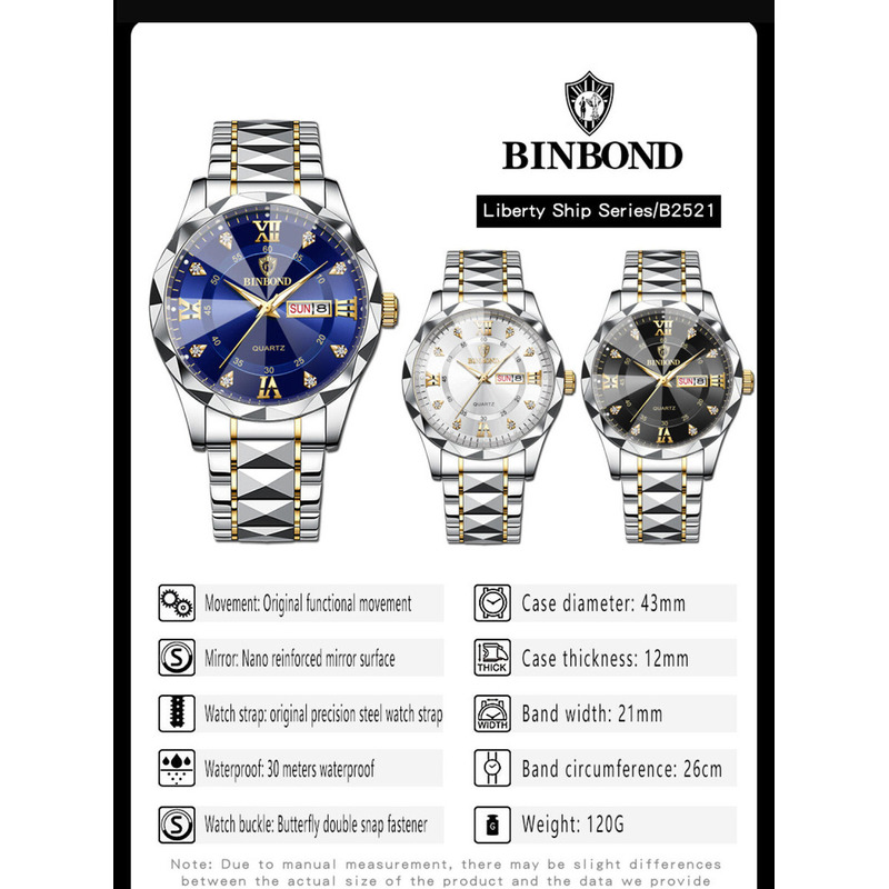 Foto 6 | Reloj Impermeable Que Brilla En La Oscuridad Con Doble Calendario Para Hombre, 43 Mm - Venta Internacional.