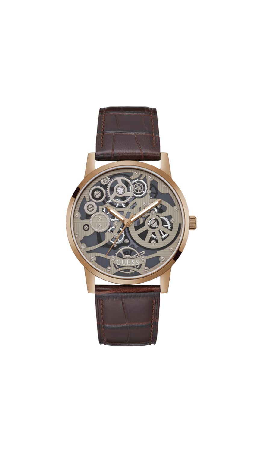 Foto 2 pulgar | Reloj Guess Para Hombre, Caja De 42 Mm, Esfera Tipo Esqueleto, Piel Marrón - Venta Internacional.