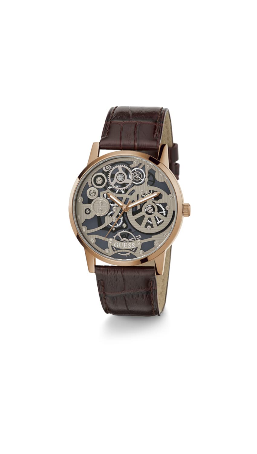 Foto 3 pulgar | Reloj Guess Para Hombre, Caja De 42 Mm, Esfera Tipo Esqueleto, Piel Marrón - Venta Internacional.