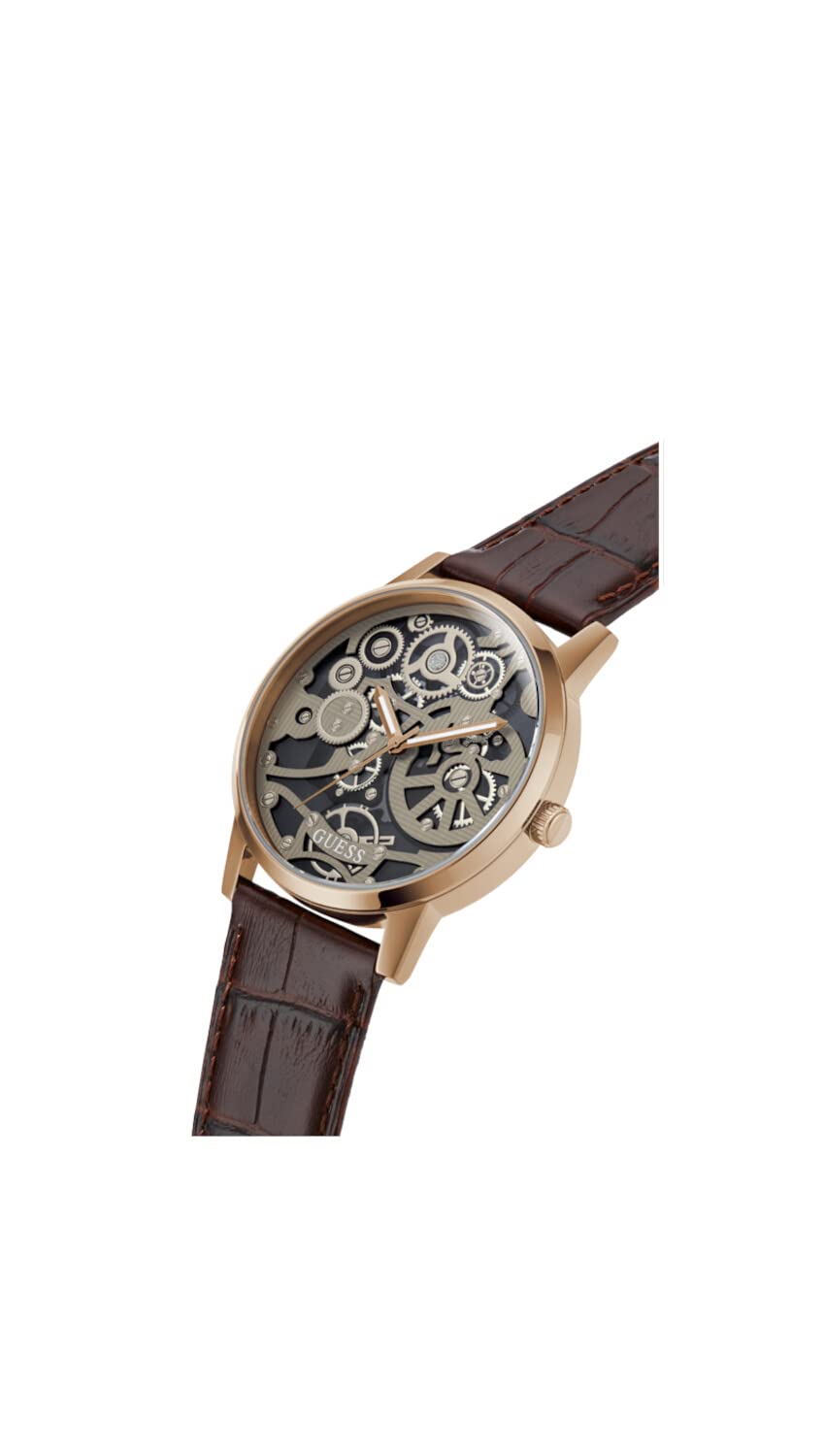 Foto 4 pulgar | Reloj Guess Para Hombre, Caja De 42 Mm, Esfera Tipo Esqueleto, Piel Marrón - Venta Internacional.