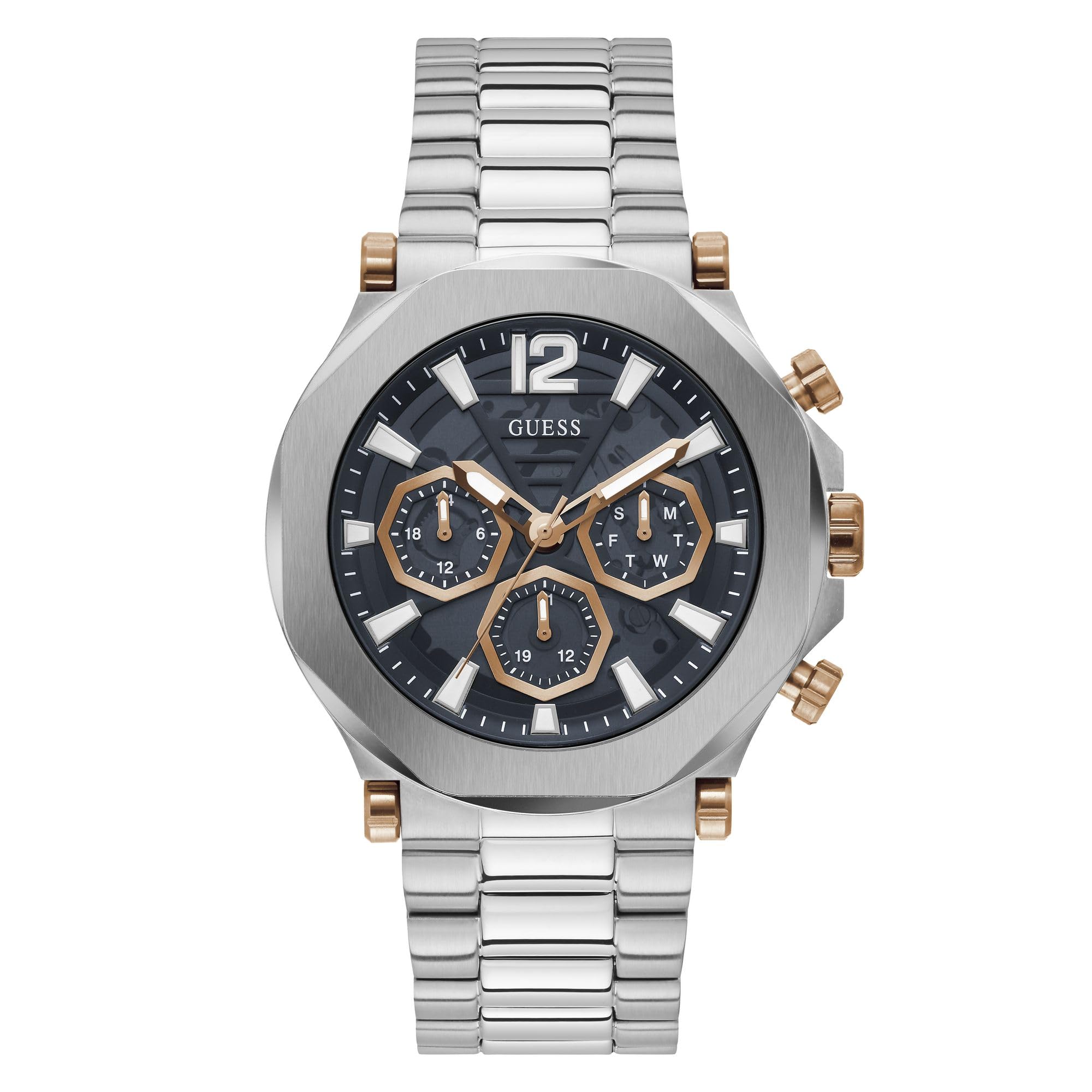 Reloj Guess Para Hombre, Correa Plateada De 46 Mm Y Esfera Azul - Venta Internacional.