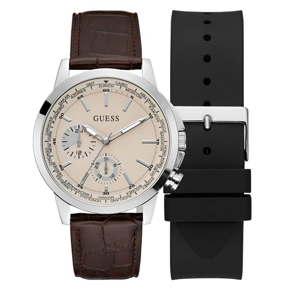 Foto 2 pulgar | Reloj Guess Para Hombre Con Correas Intercambiables, Caja De 44 Mm Y Esfera Blanca - Venta Internacional.