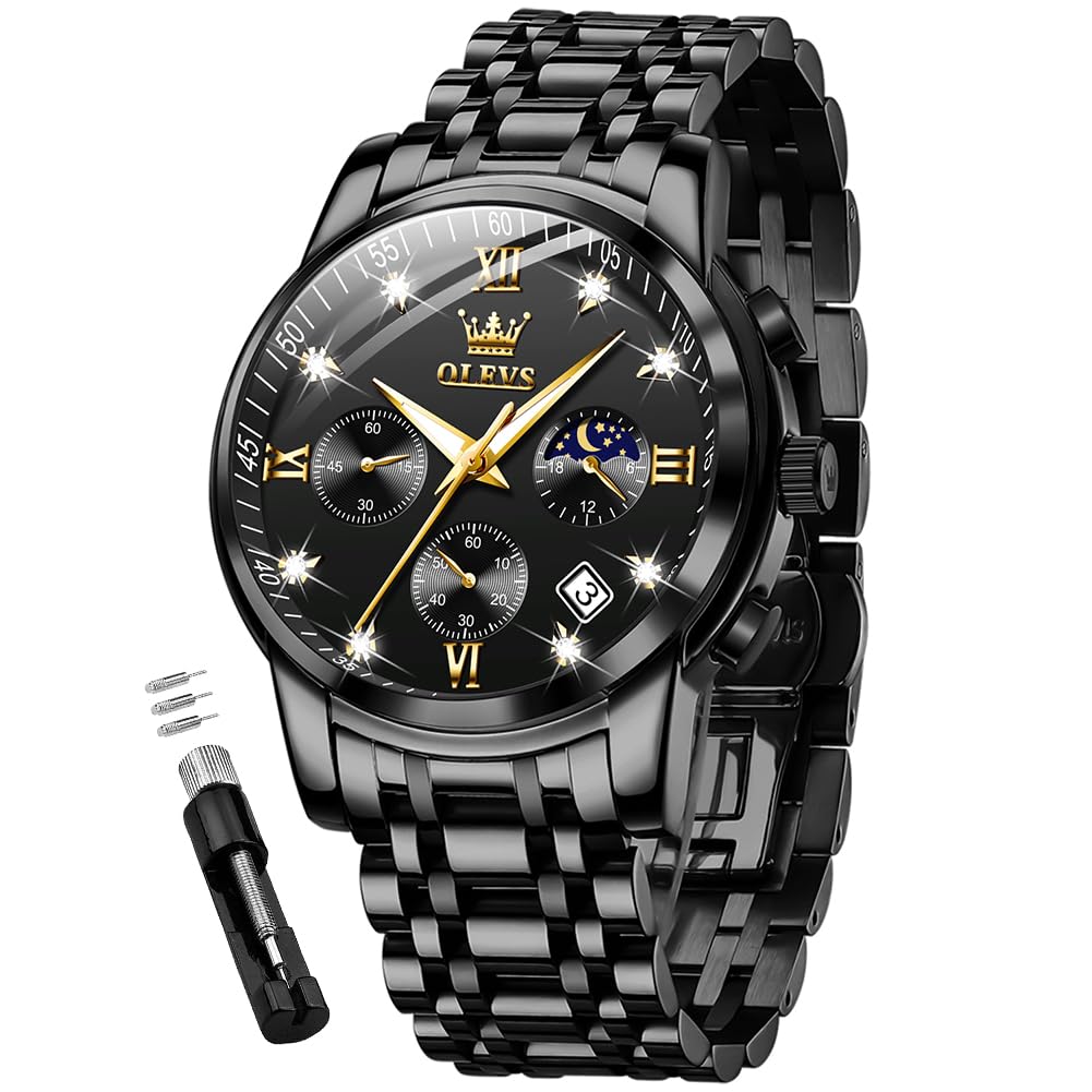 Foto 2 pulgar | Reloj Olevs Chronograph Diamond Quartz Moon Phase Para Hombre - Venta Internacional.